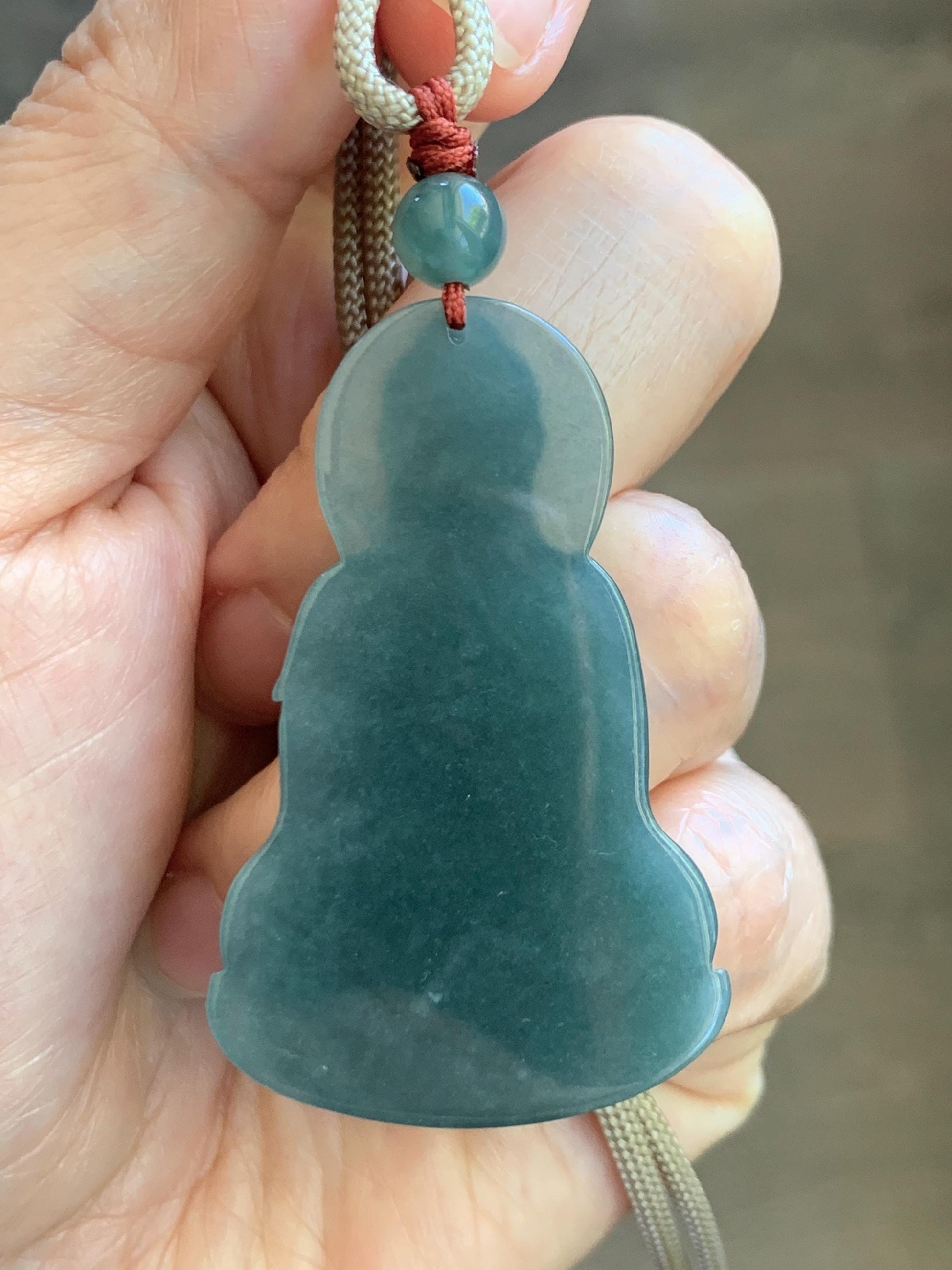 Natural Grade A Guatemalan Icy Dusty Teal Blue Jade Jadeite Shakyamuni Buddha Ru Lai Pendant Rope Necklace 24.5" 16g 天然冰危蓝翡翠釋迦牟尼如来佛吊坠 WRL77