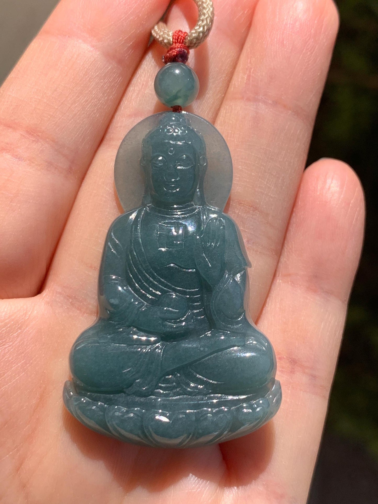 Natural Grade A Guatemalan Icy Dusty Teal Blue Jade Jadeite Shakyamuni Buddha Ru Lai Pendant Rope Necklace 24.5" 16g 天然冰危蓝翡翠釋迦牟尼如来佛吊坠 WRL77