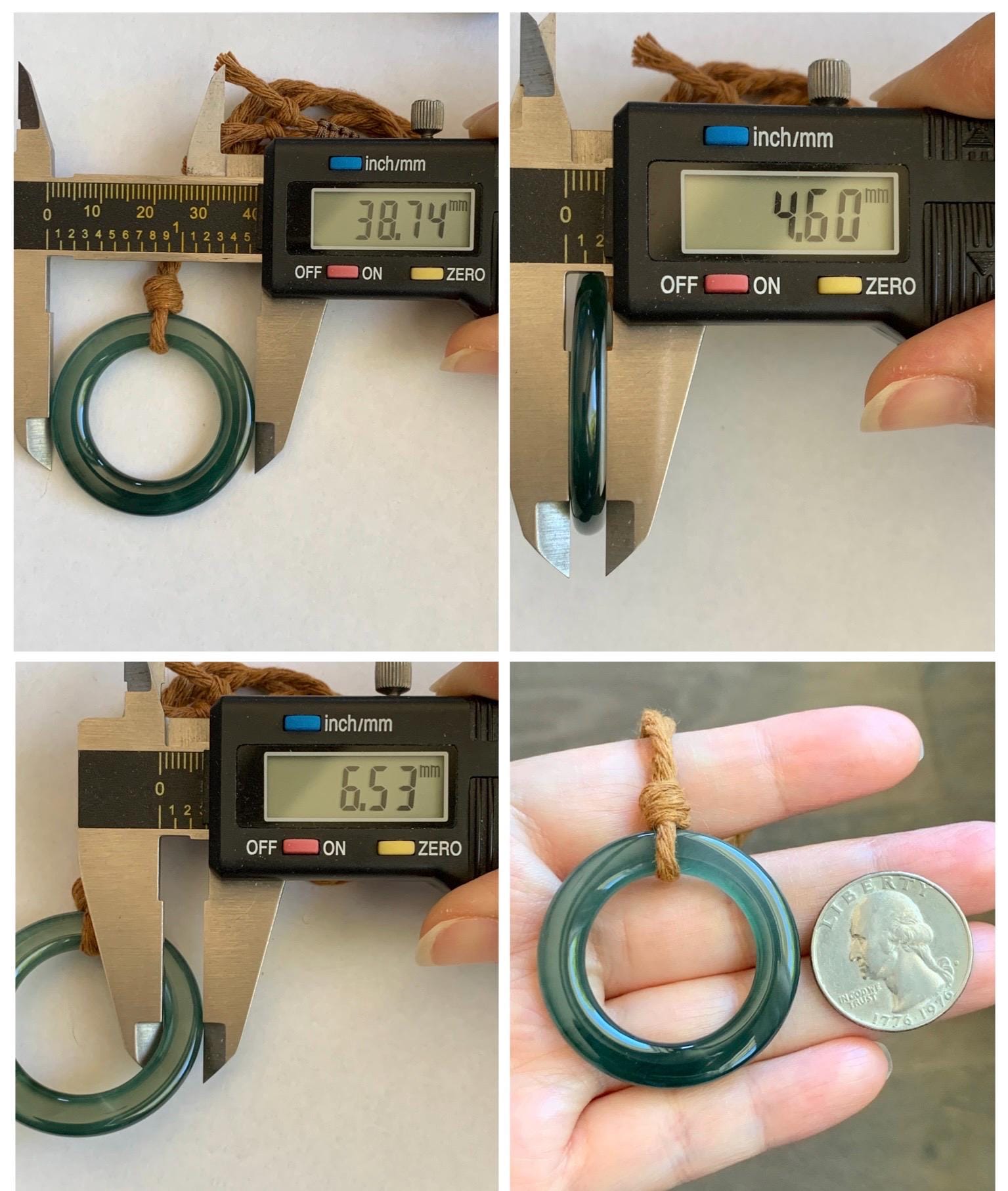 Natural Grade A Guatemalan Icy Translucent Dark Teal Green Jade Jadeite Ping An Kou Ring Pendant Rope Necklace 26” 11g 天然冰胶危深蓝绿翡翠平安圈吊坠WTQ165