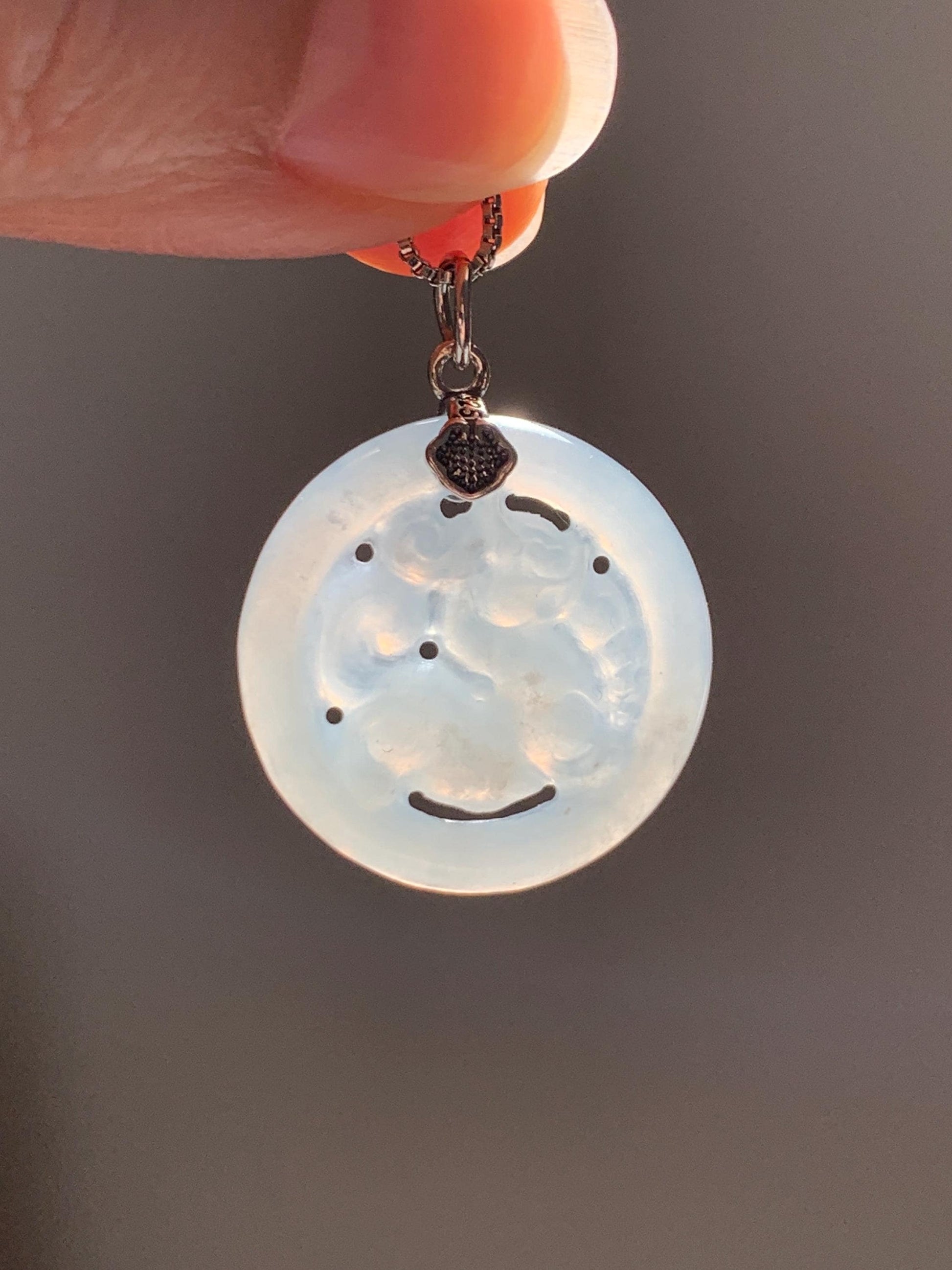 Natural Grade A Icy Translucent White Pale Green Undertone Jade Jadeite Openwork Qi Lin Pendant Sterling Silver 4g 天然冰胶淡青底翡翠镂空雕麒麟吊坠 MKA240Q