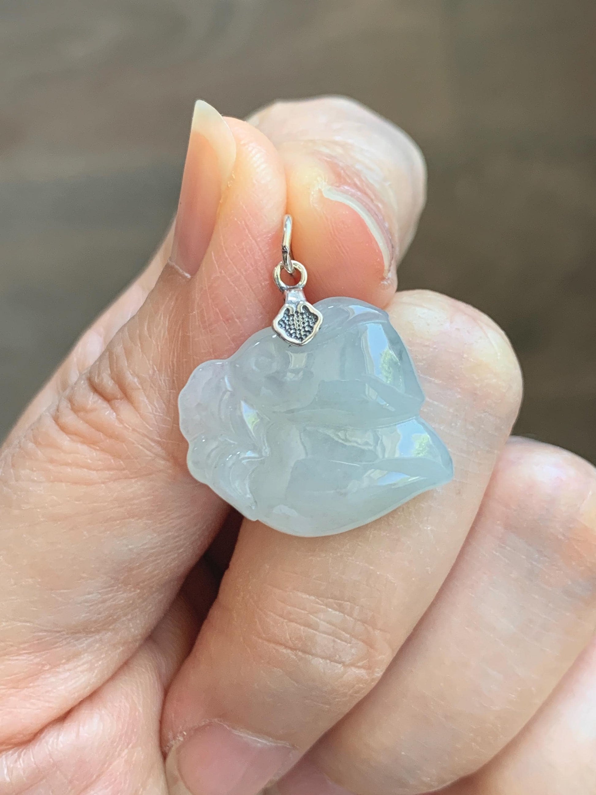 Natural Grade A Icy Translucent White Pale Green Undertone Jade Jadeite Rabbit Carrot Pendant Sterling Silver 3g 天然冰胶淡青底翡翠小兔胡萝卜吊坠 MKA240T