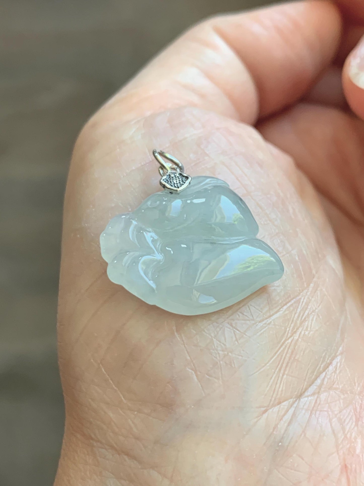 Natural Grade A Icy Translucent White Pale Green Undertone Jade Jadeite Rabbit Carrot Pendant Sterling Silver 3g 天然冰胶淡青底翡翠小兔胡萝卜吊坠 MKA240T