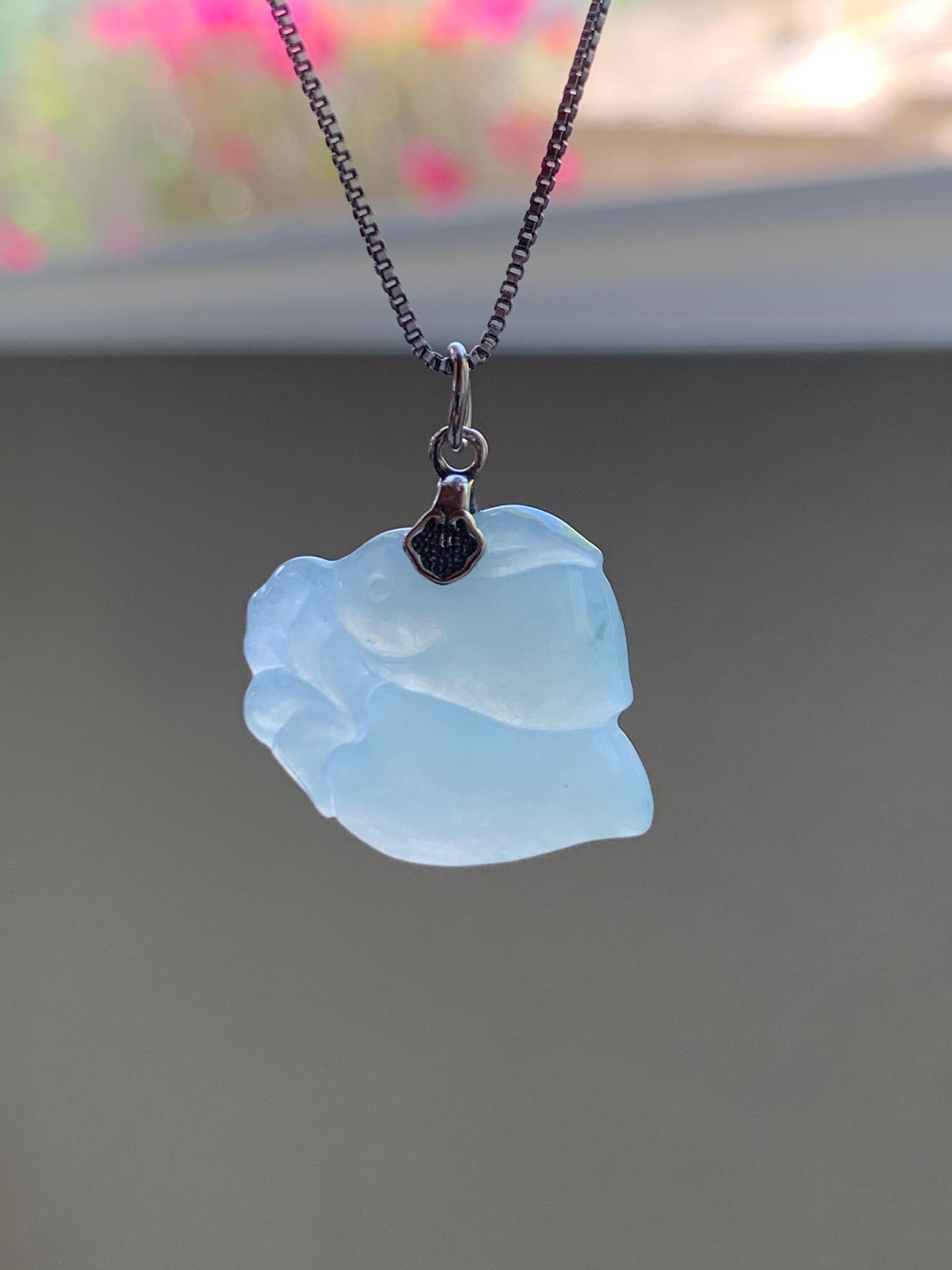 Natural Grade A Icy Translucent White Pale Green Undertone Jade Jadeite Rabbit Carrot Pendant Sterling Silver 3g 天然冰胶淡青底翡翠小兔胡萝卜吊坠 MKA240T