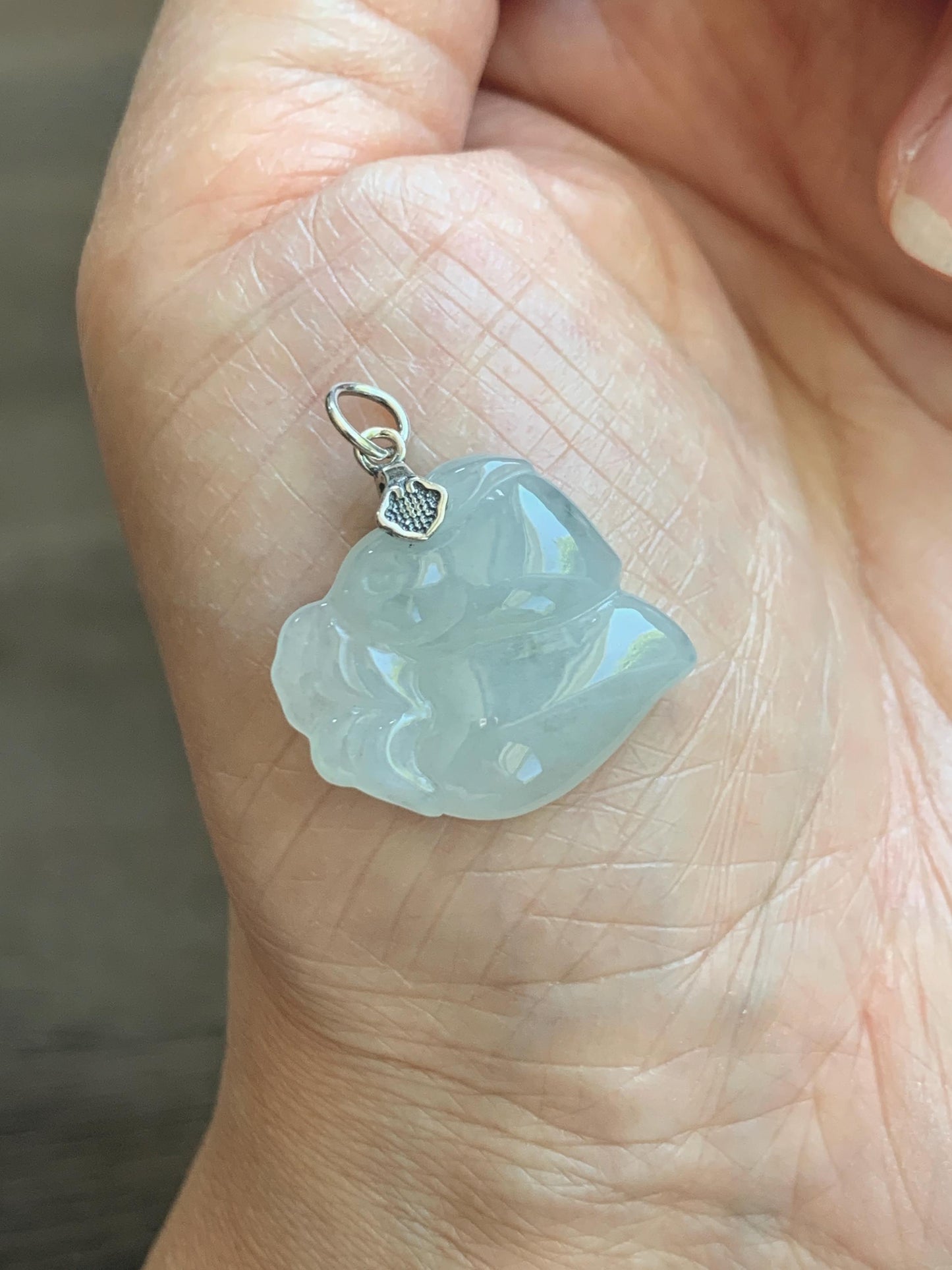Natural Grade A Icy Translucent White Pale Green Undertone Jade Jadeite Rabbit Carrot Pendant Sterling Silver 3g 天然冰胶淡青底翡翠小兔胡萝卜吊坠 MKA240T