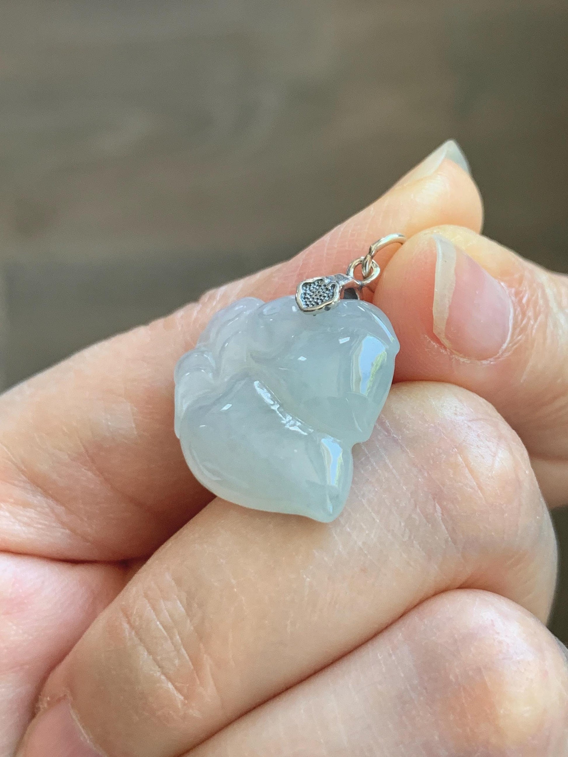 Natural Grade A Icy Translucent White Pale Green Undertone Jade Jadeite Rabbit Carrot Pendant Sterling Silver 3g 天然冰胶淡青底翡翠小兔胡萝卜吊坠 MKA240T