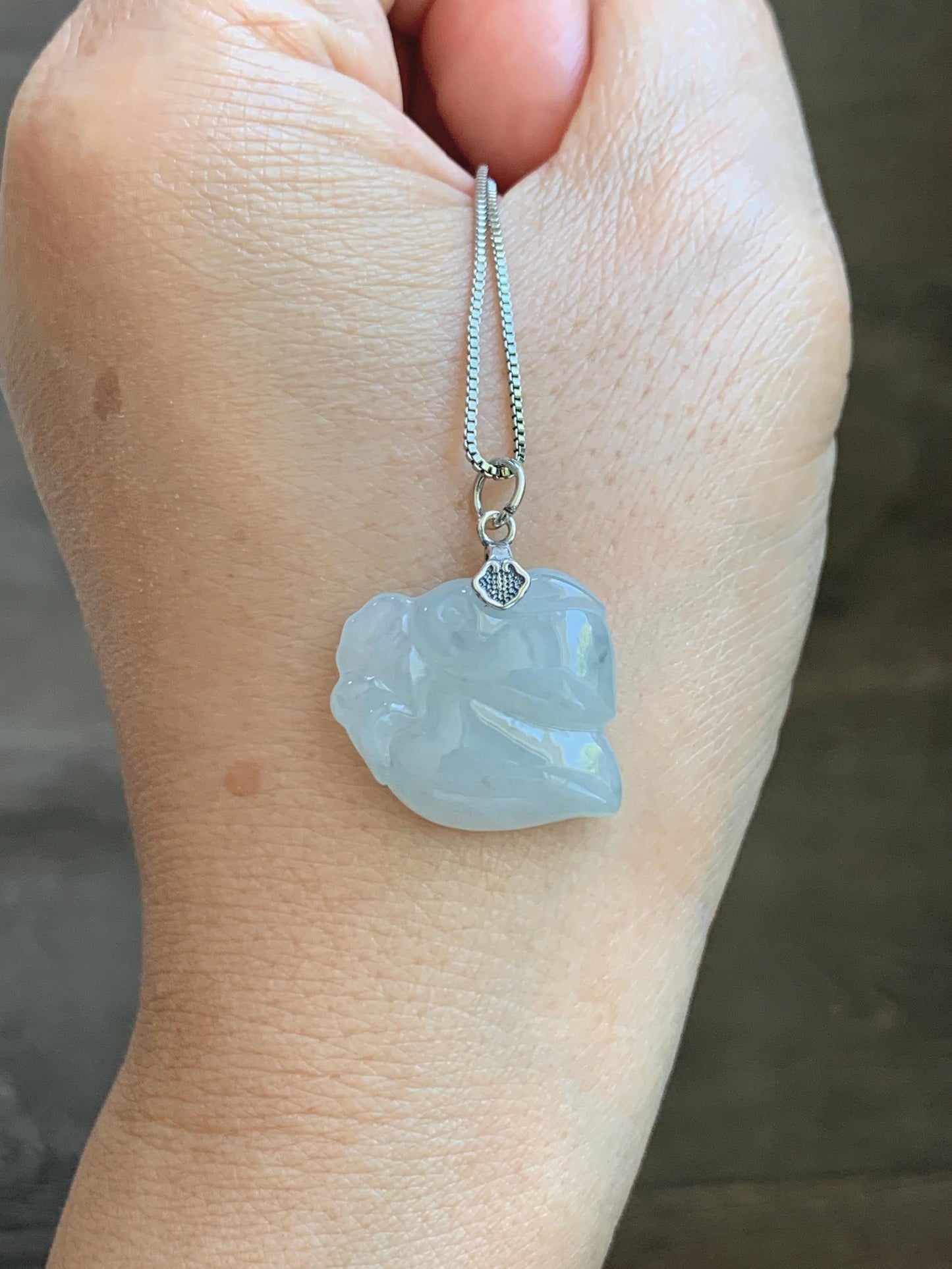 Natural Grade A Icy Translucent White Pale Green Undertone Jade Jadeite Rabbit Carrot Pendant Sterling Silver 3g 天然冰胶淡青底翡翠小兔胡萝卜吊坠 MKA240T