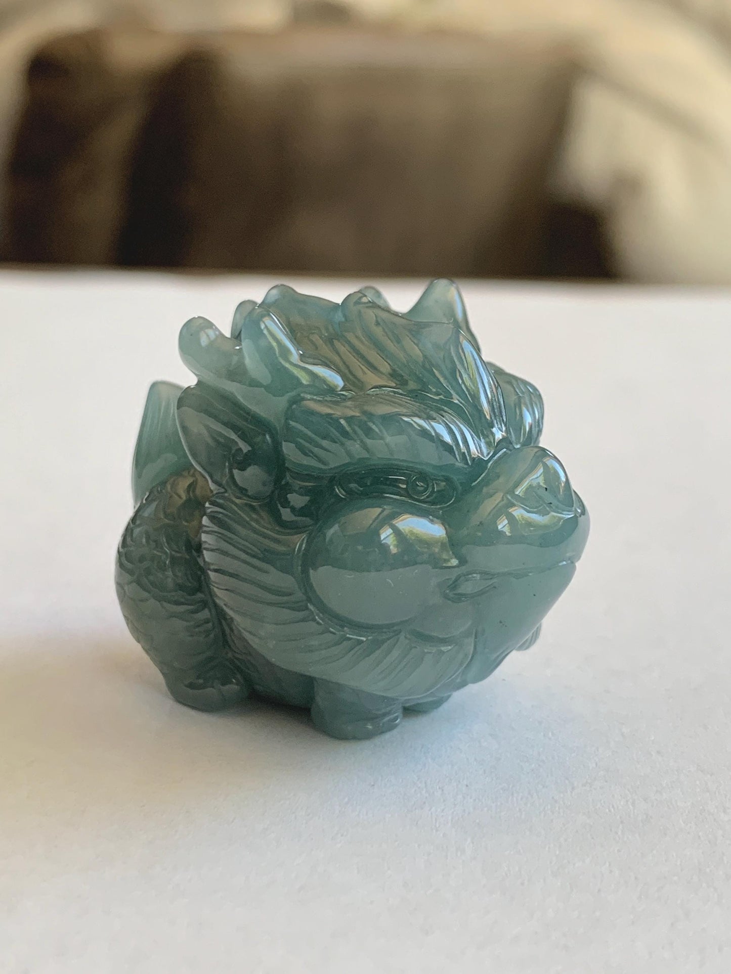 Certified Grade A Natural Guatemalan Dark Teal Blue Jade Jadeite Carved Baby Pixiu Tea Pal Small Home Decor 49g 天然冰危深蓝绿翡翠貔貅宝宝茶宠 260