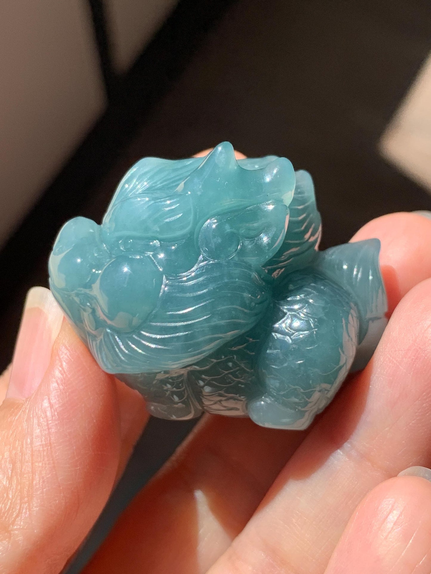 Certified Grade A Natural Guatemalan Dark Teal Blue Jade Jadeite Carved Baby Pixiu Tea Pal Small Home Decor 49g 天然冰危深蓝绿翡翠貔貅宝宝茶宠 260