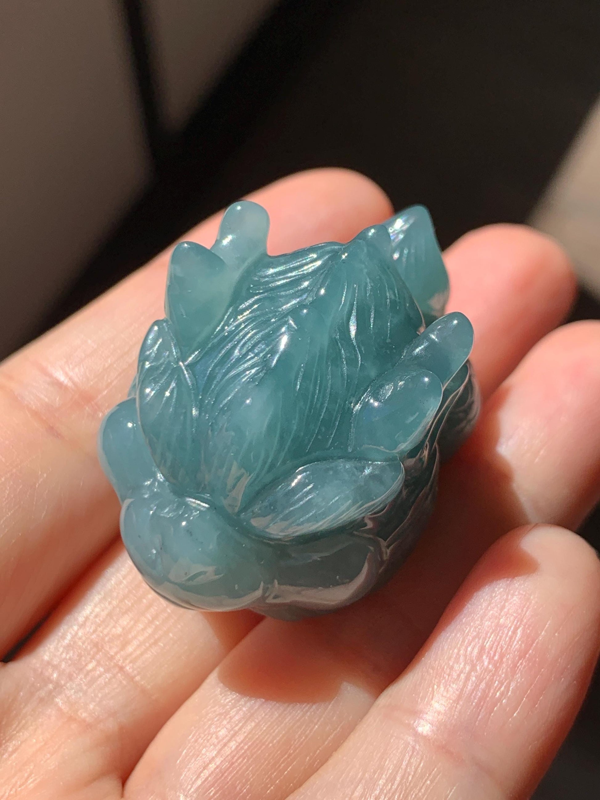 Certified Grade A Natural Guatemalan Dark Teal Blue Jade Jadeite Carved Baby Pixiu Tea Pal Small Home Decor 49g 天然冰危深蓝绿翡翠貔貅宝宝茶宠 260