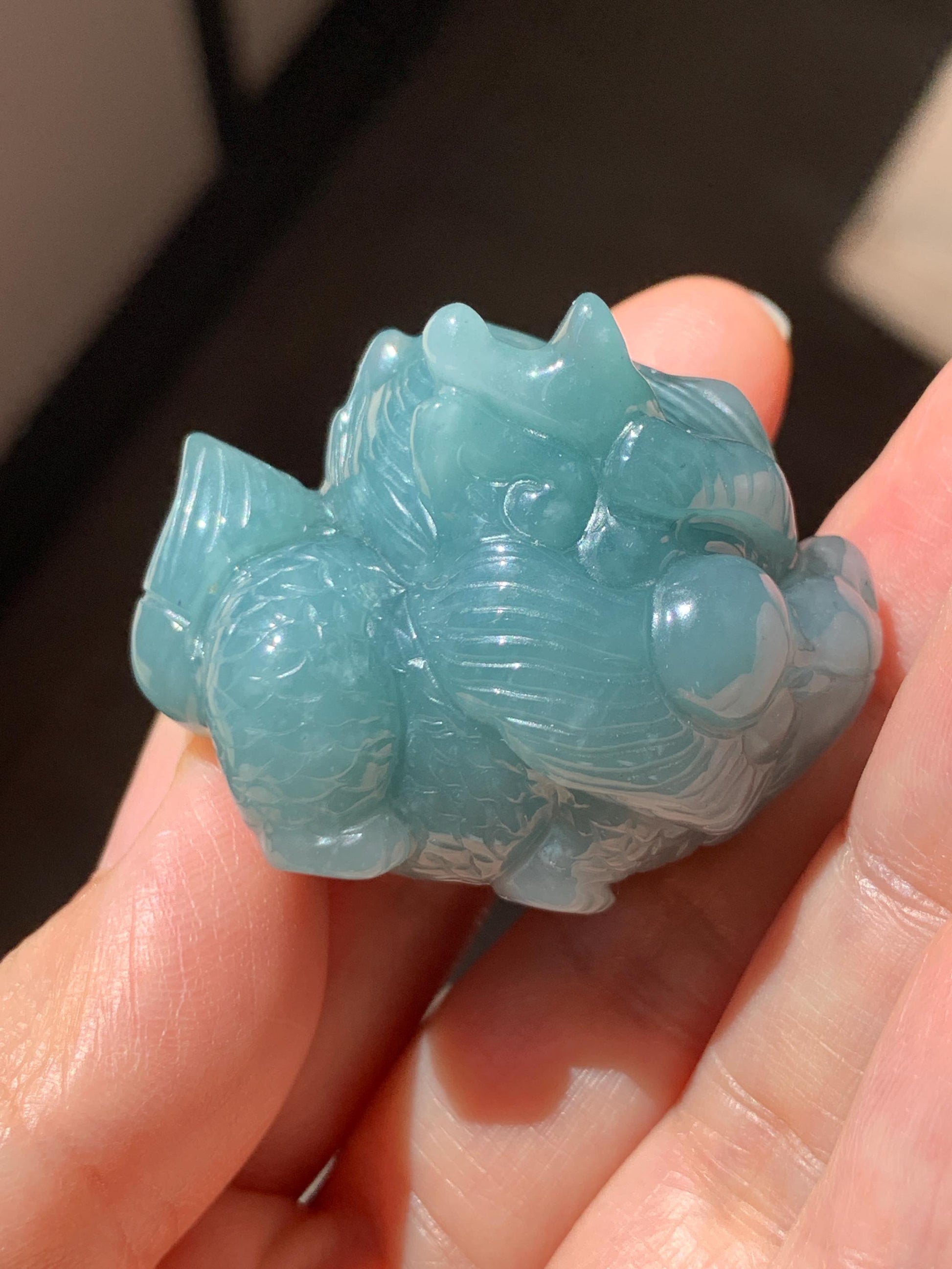 Certified Grade A Natural Guatemalan Dark Teal Blue Jade Jadeite Carved Baby Pixiu Tea Pal Small Home Decor 49g 天然冰危深蓝绿翡翠貔貅宝宝茶宠 260