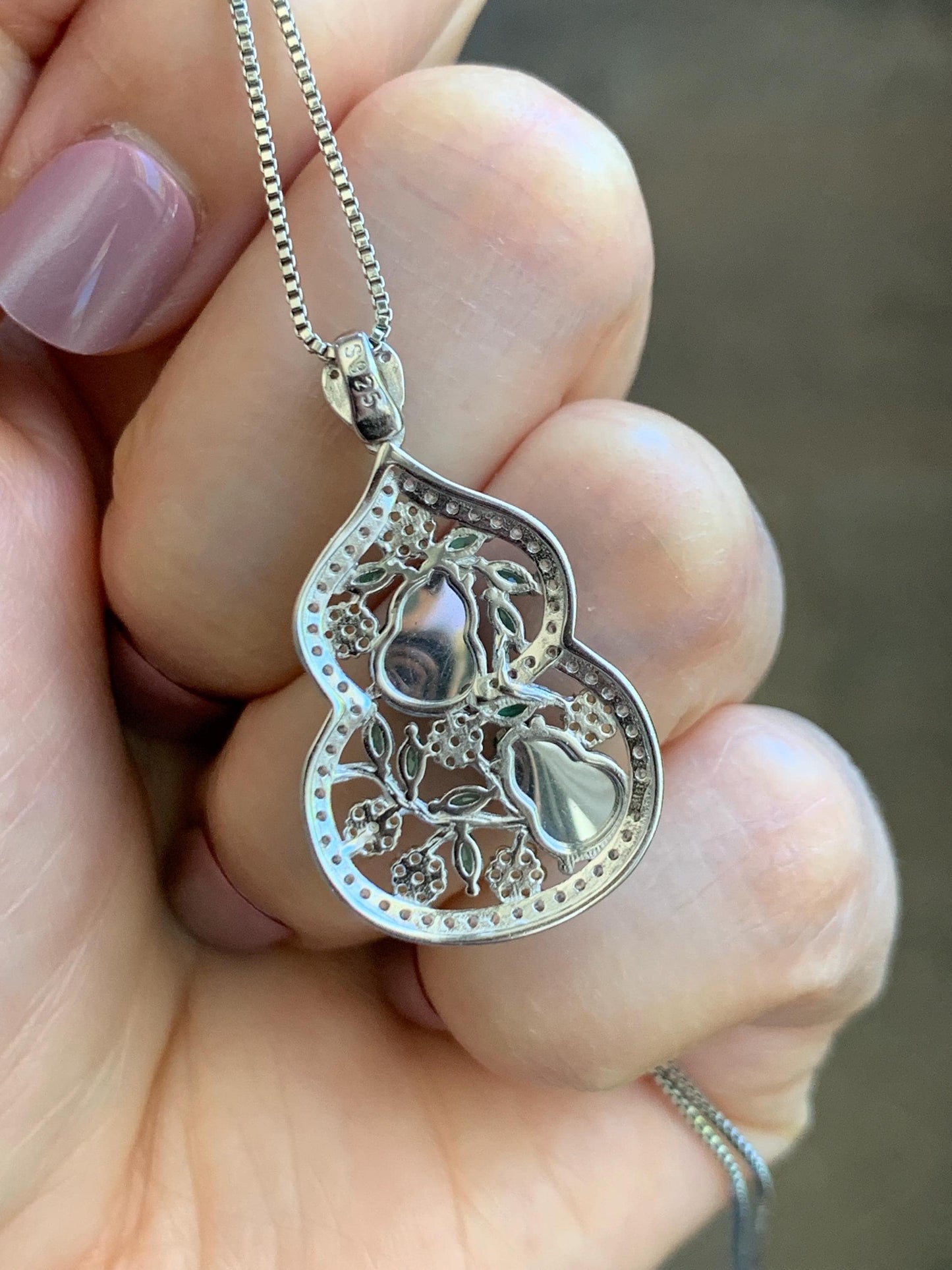 Certified Natural Grade A Guatemalan Icy Translucent Vibrant Green Jade Jadeite Double Gourd Hulu Pendant Sterling Silver 天然冰危绿翡翠双葫芦吊坠 249