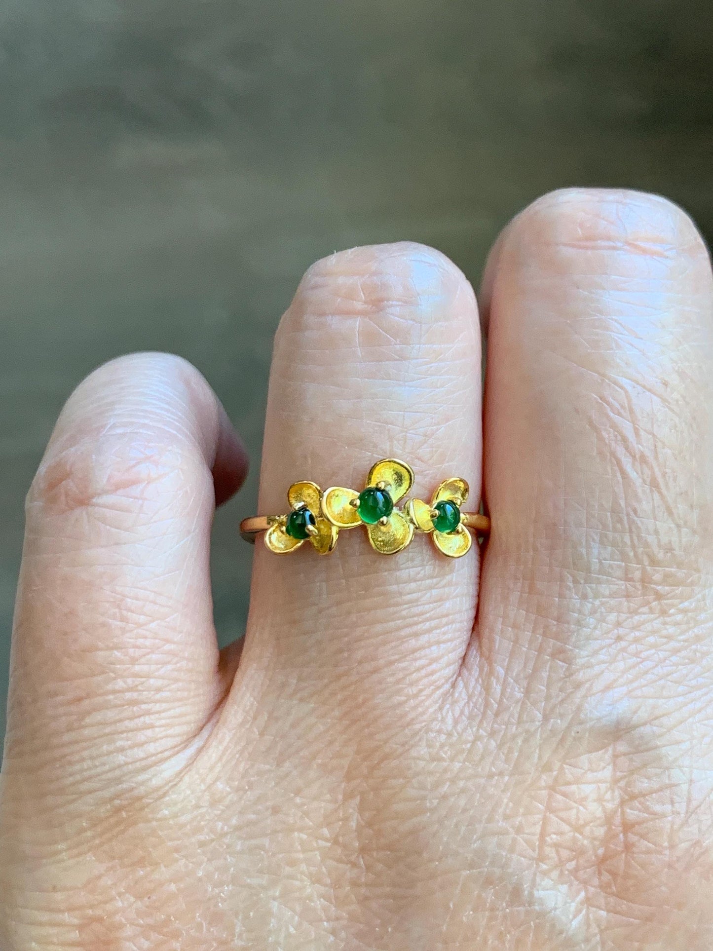 Certified Natural Grade A Guatemalan Icy Translucent Vibrant Green Jadeite Flower Ring Sterling Silver Size 6.75 Adjustable 天然冰危绿翡翠银镶戒指 232