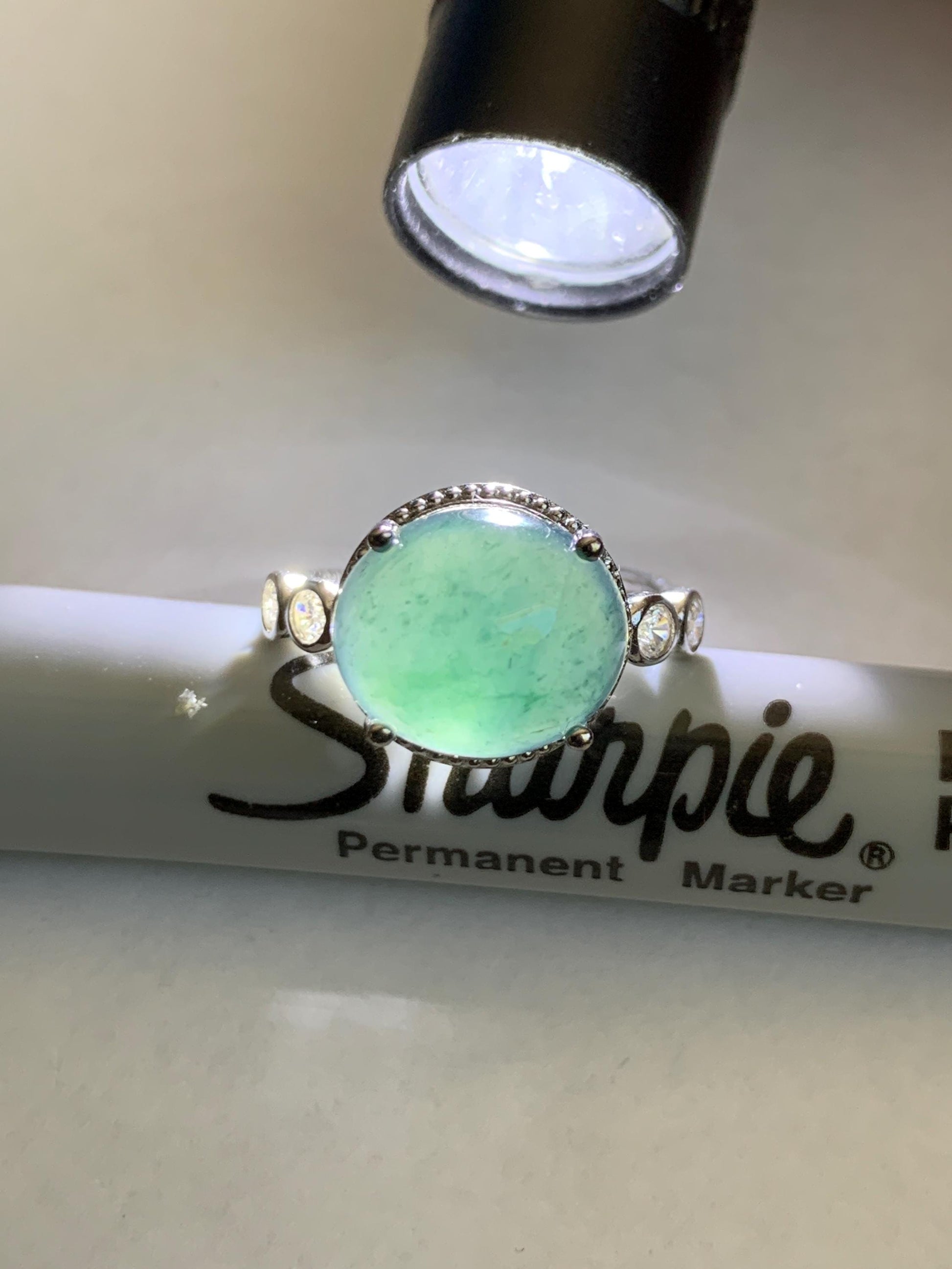 Natural Grade A Guatemalan Icy Translucent Dark Dusty Blue Jade Jadeite Ring Sterling Silver Size 7 US Adjustable 天然冰危深蓝翡翠银镶戒指 WNZ138
