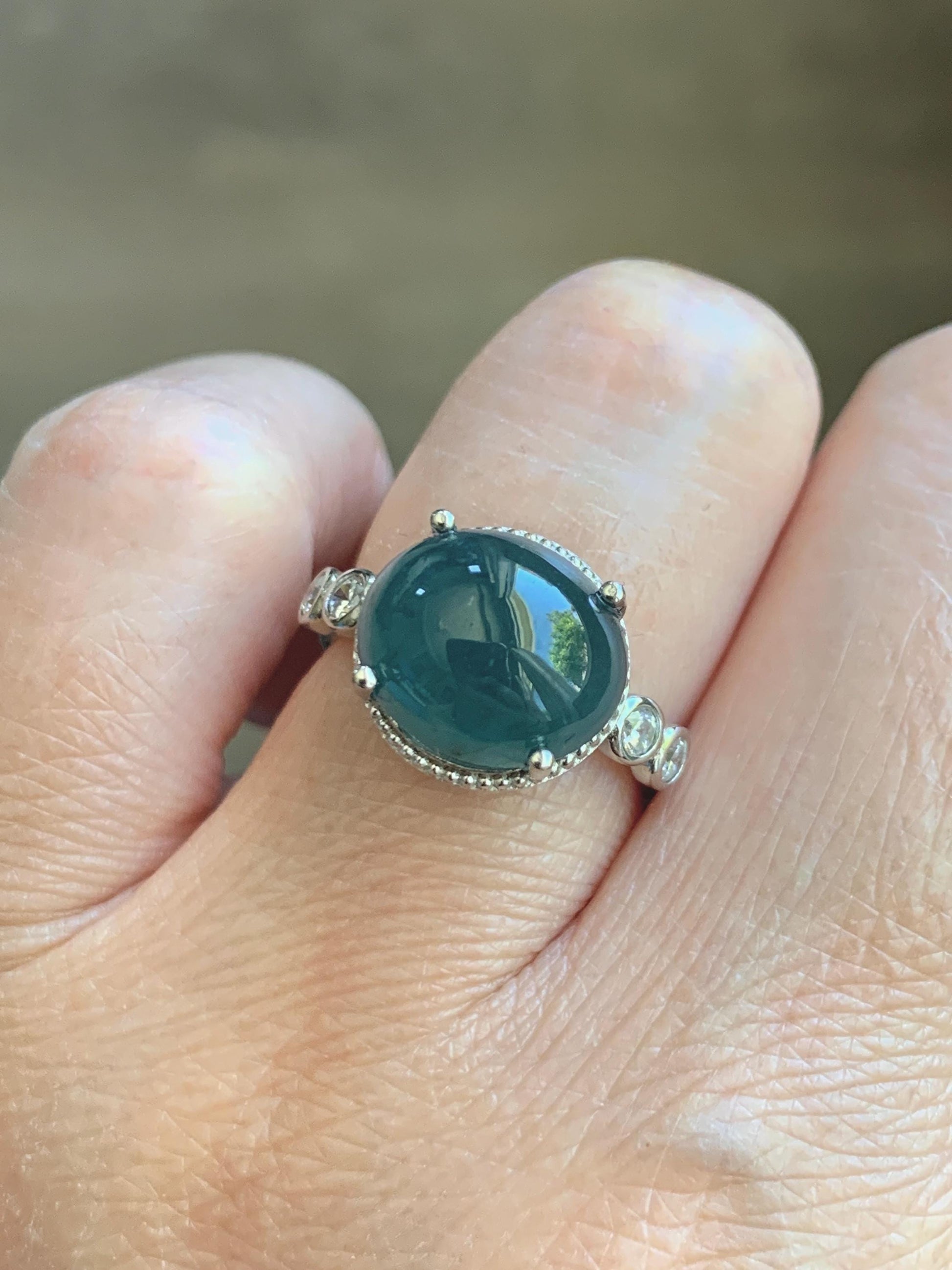 Natural Grade A Guatemalan Icy Translucent Dark Dusty Blue Jade Jadeite Ring Sterling Silver Size 7 US Adjustable 天然冰危深蓝翡翠银镶戒指 WNZ138