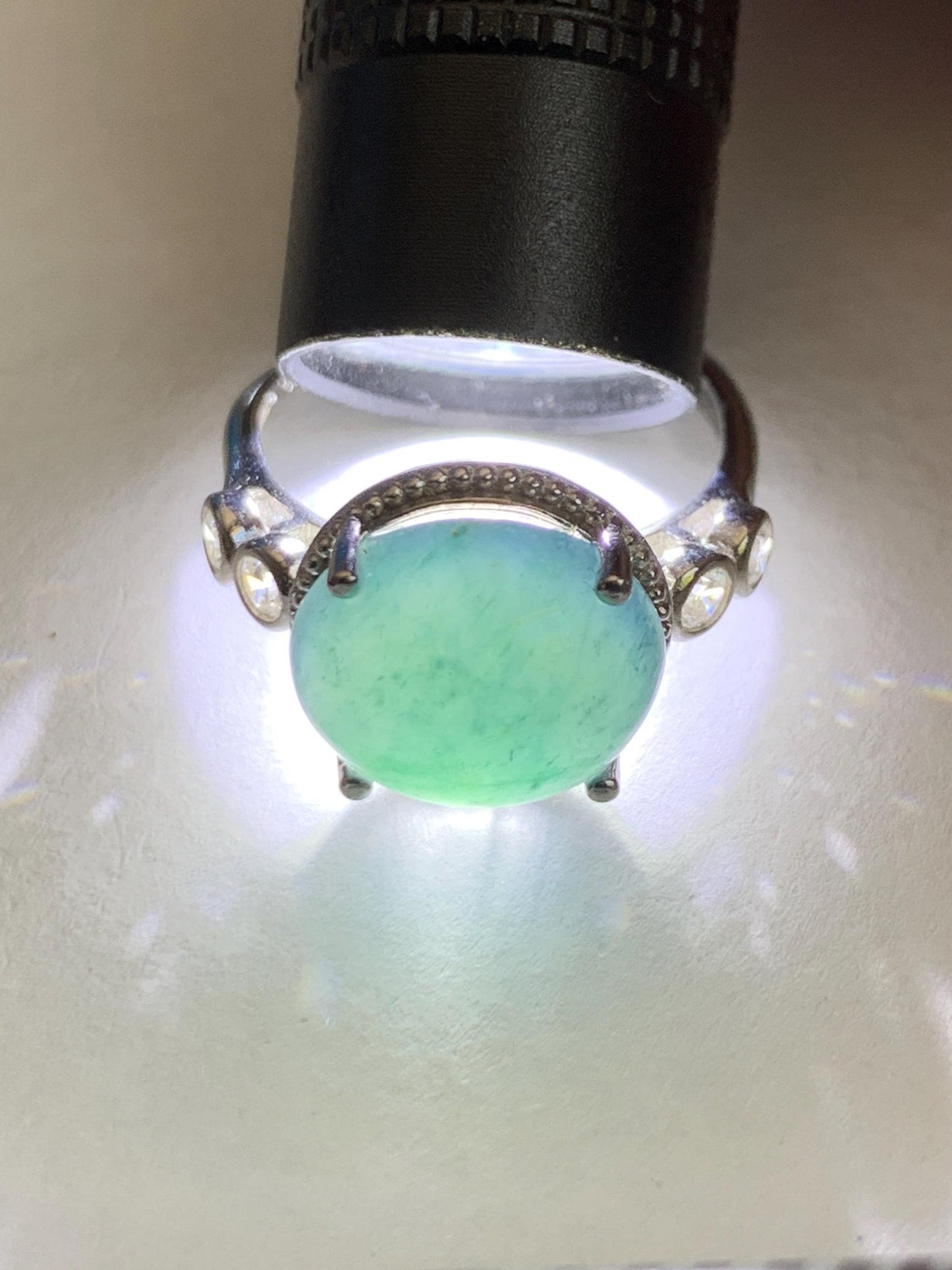 Natural Grade A Guatemalan Icy Translucent Dark Dusty Blue Jade Jadeite Ring Sterling Silver Size 7 US Adjustable 天然冰危深蓝翡翠银镶戒指 WNZ138