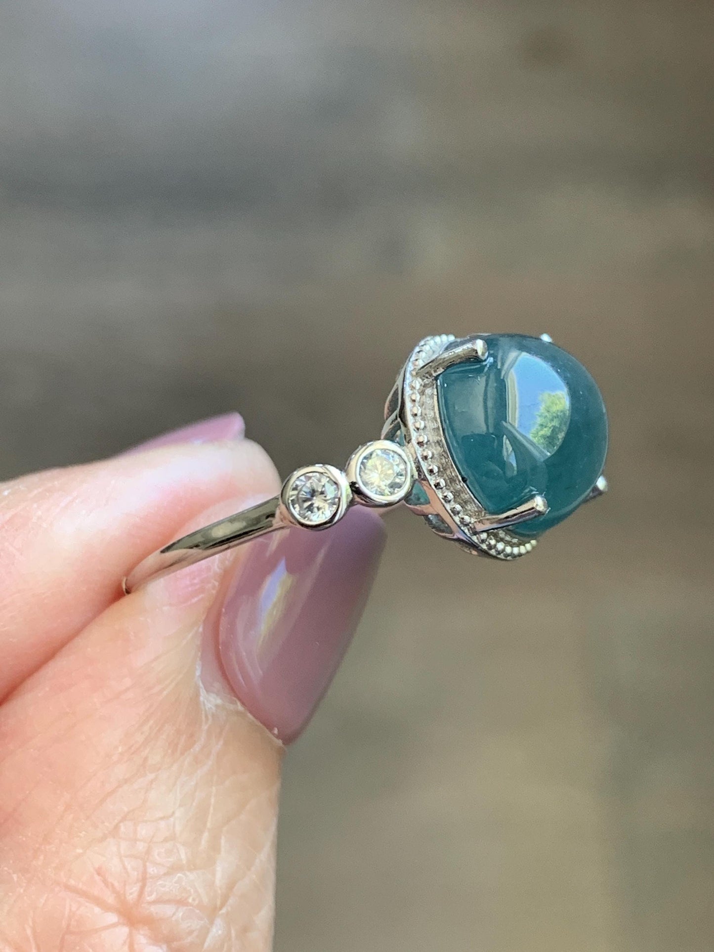 Natural Grade A Guatemalan Icy Translucent Dark Dusty Blue Jade Jadeite Ring Sterling Silver Size 7 US Adjustable 天然冰危深蓝翡翠银镶戒指 WNZ138