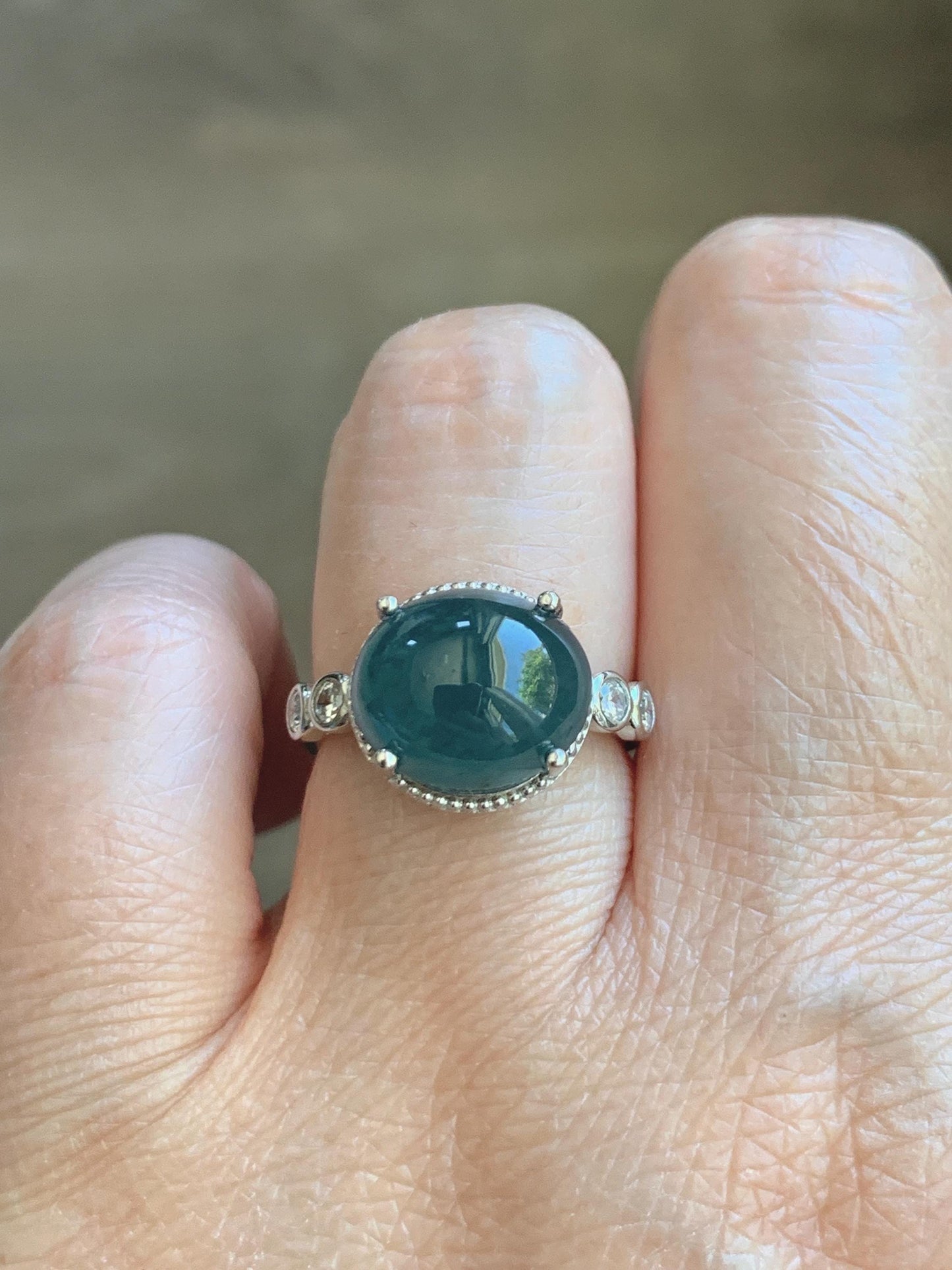 Natural Grade A Guatemalan Icy Translucent Dark Dusty Blue Jade Jadeite Ring Sterling Silver Size 7 US Adjustable 天然冰危深蓝翡翠银镶戒指 WNZ138