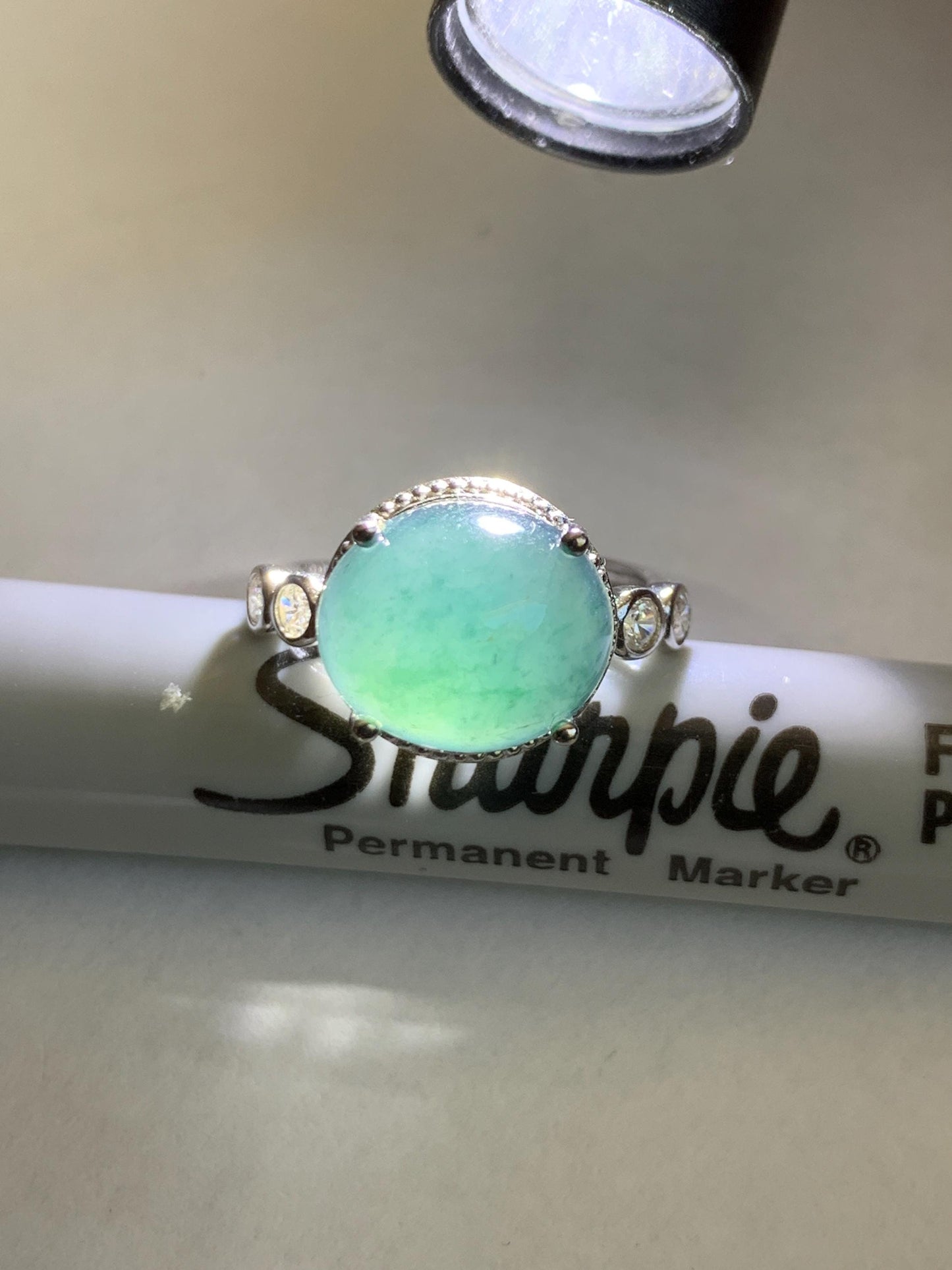 Natural Grade A Guatemalan Icy Translucent Dark Dusty Blue Jade Jadeite Ring Sterling Silver Size 7 US Adjustable 天然冰危深蓝翡翠银镶戒指 WNZ138