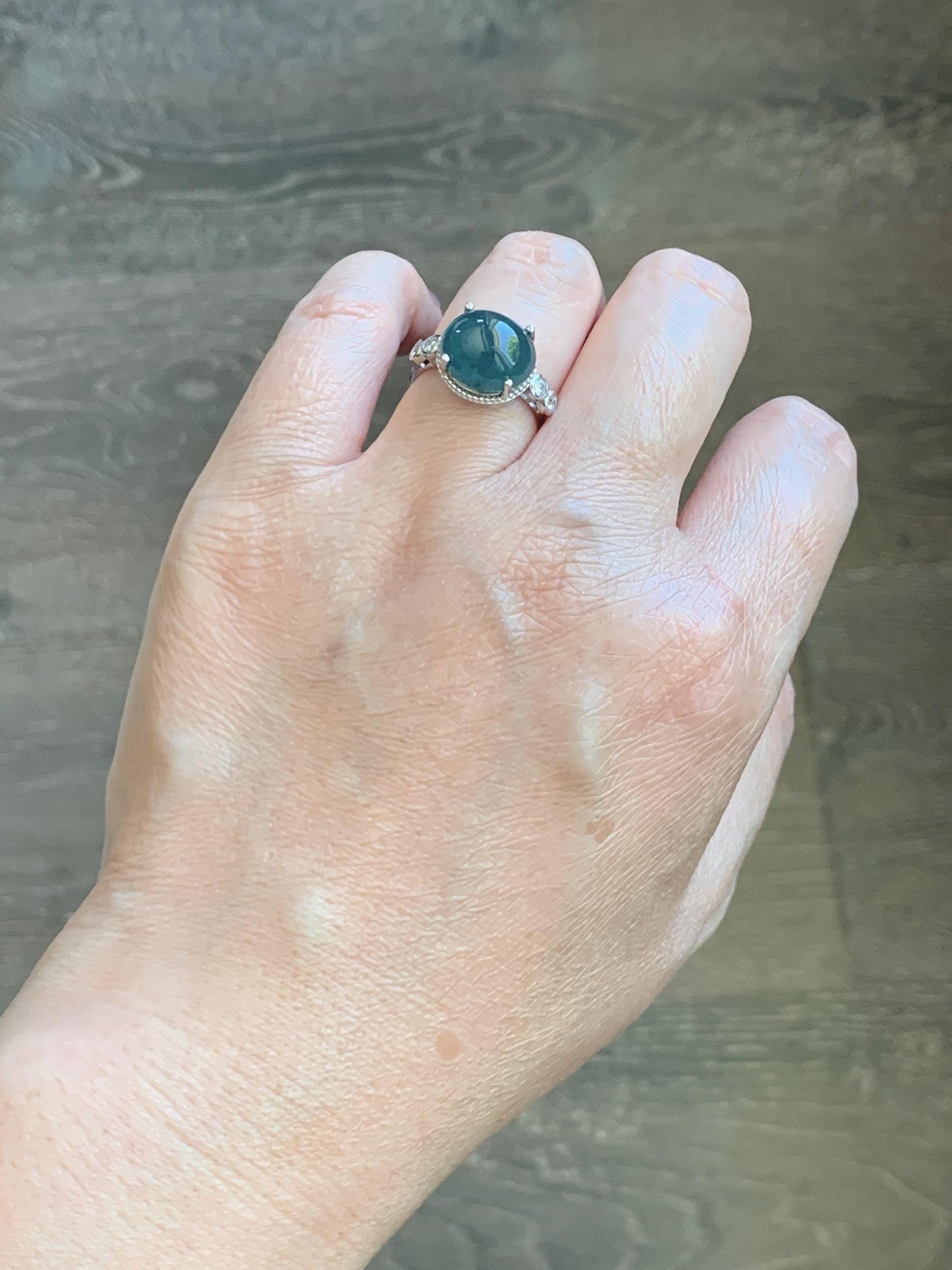 Natural Grade A Guatemalan Icy Translucent Dark Dusty Blue Jade Jadeite Ring Sterling Silver Size 7 US Adjustable 天然冰危深蓝翡翠银镶戒指 WNZ138