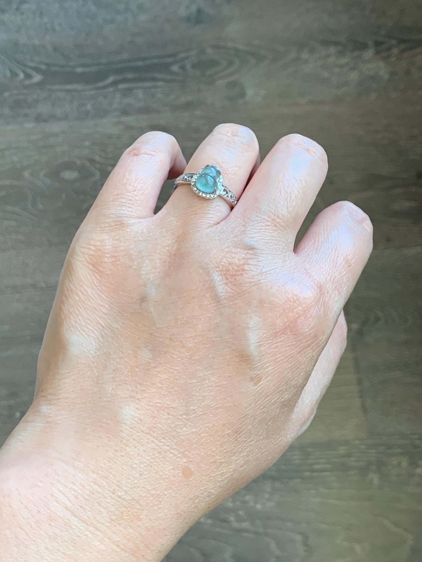 Natural Grade A Guatemalan Icy Translucent Light Teal Blue Jade Jadeite Gourd Hulu Ring Sterling Silver Size 7 Adjustable 天然冰危浅蓝翡翠葫芦戒指 WLH88