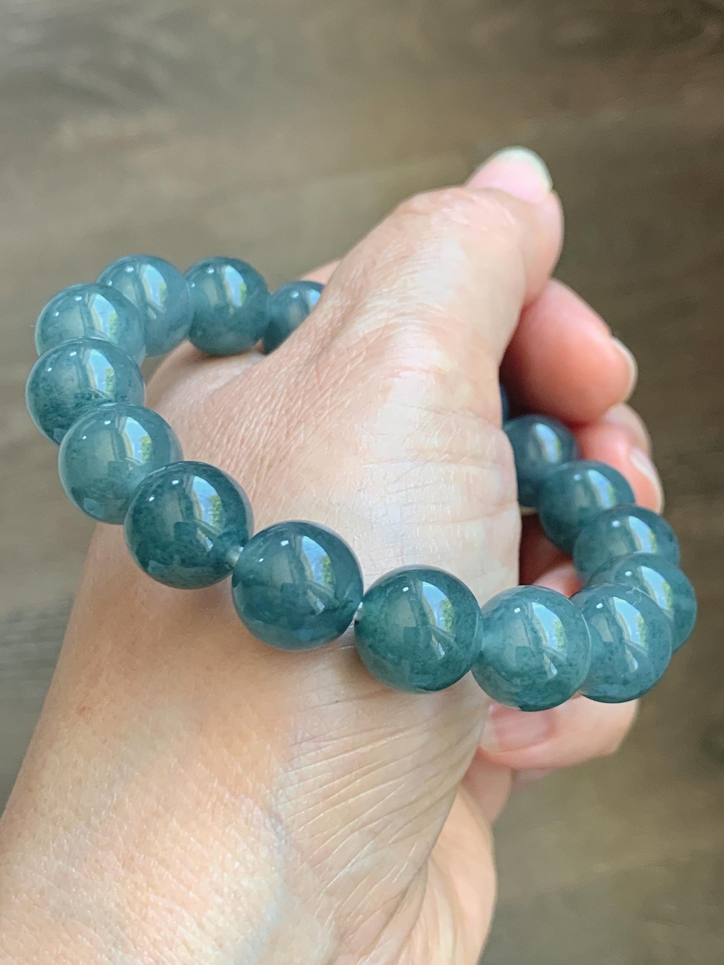 Natural Grade A Guatemalan Icy Translucent Dusty Teal Blue Jade Jadeite Beaded Bracelet 11.9mm 7.25” 48g 天然冰胶危蓝翡翠手串 WDL360