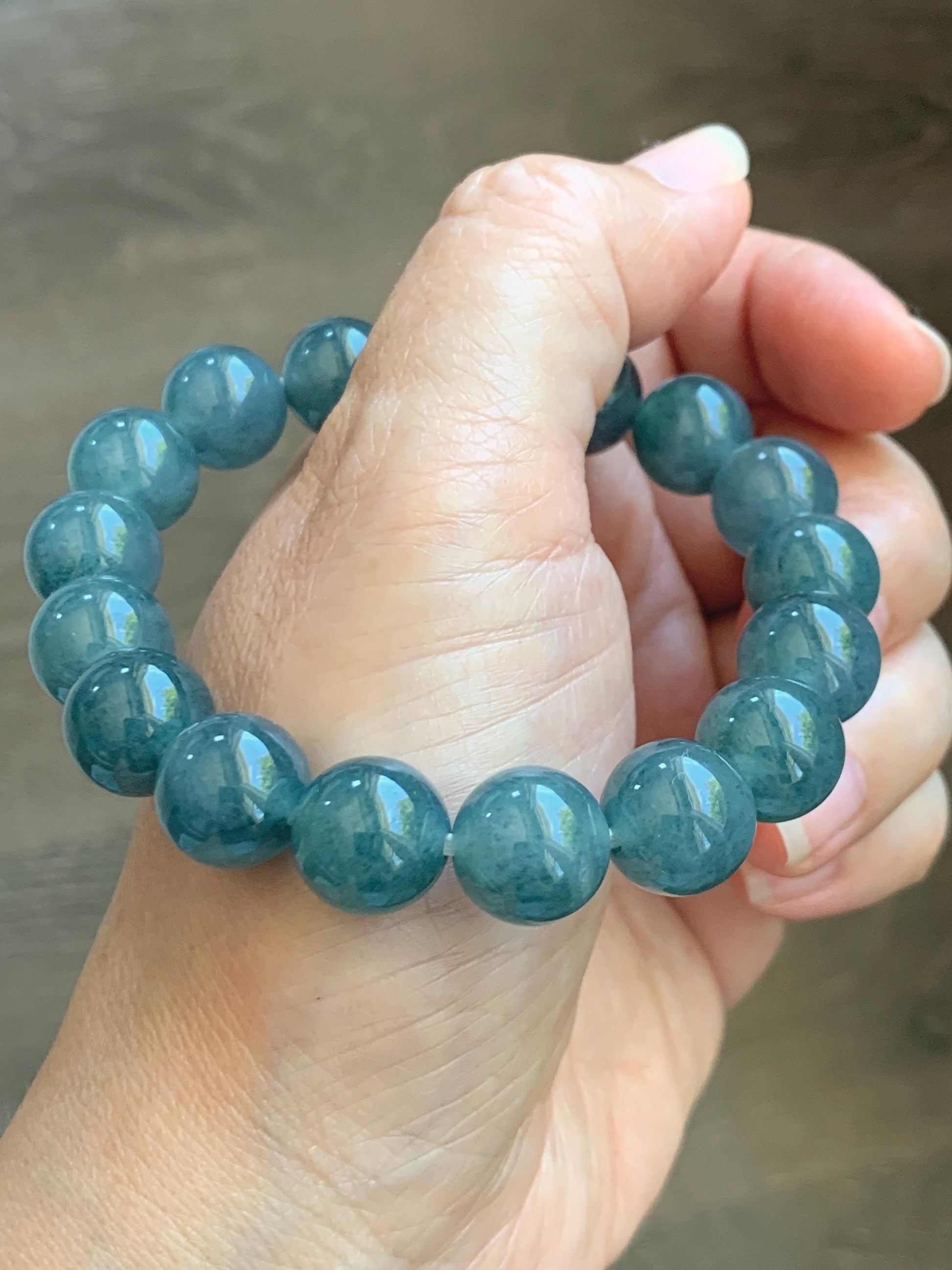 Natural Grade A Guatemalan Icy Translucent Dusty Teal Blue Jade Jadeite Beaded Bracelet 11.9mm 7.25” 48g 天然冰胶危蓝翡翠手串 WDL360