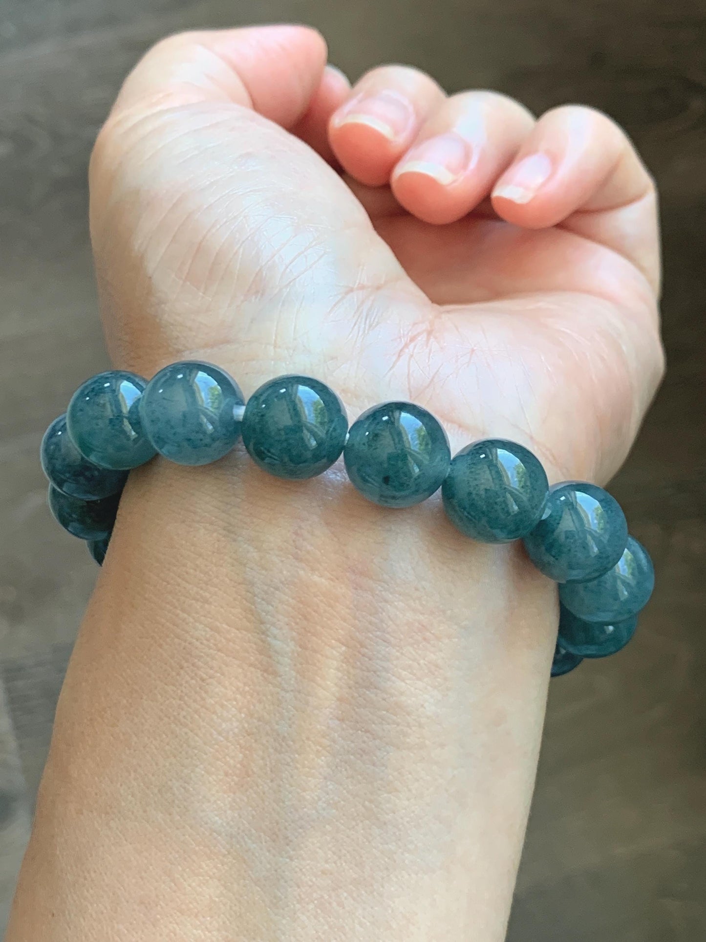 Natural Grade A Guatemalan Icy Translucent Dusty Teal Blue Jade Jadeite Beaded Bracelet 11.9mm 7.25” 48g 天然冰胶危蓝翡翠手串 WDL360