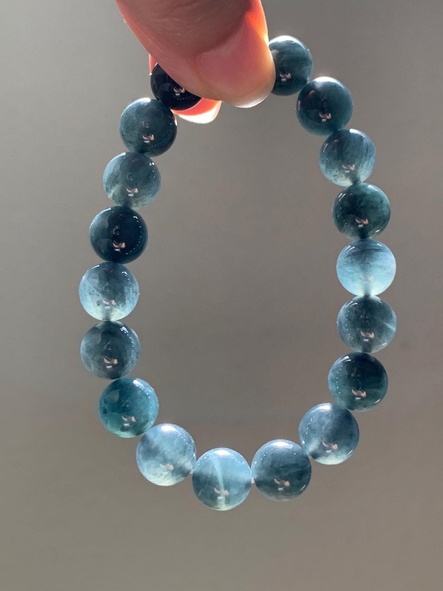 Grade A Natural Guatemalan Icy Translucent Dark Gray Wuji Marbled Jade Jadeite Beaded Bracelet 9.8mm 7” 31g 天然冰胶危深蓝乌鸡翡翠手串 WWJ350