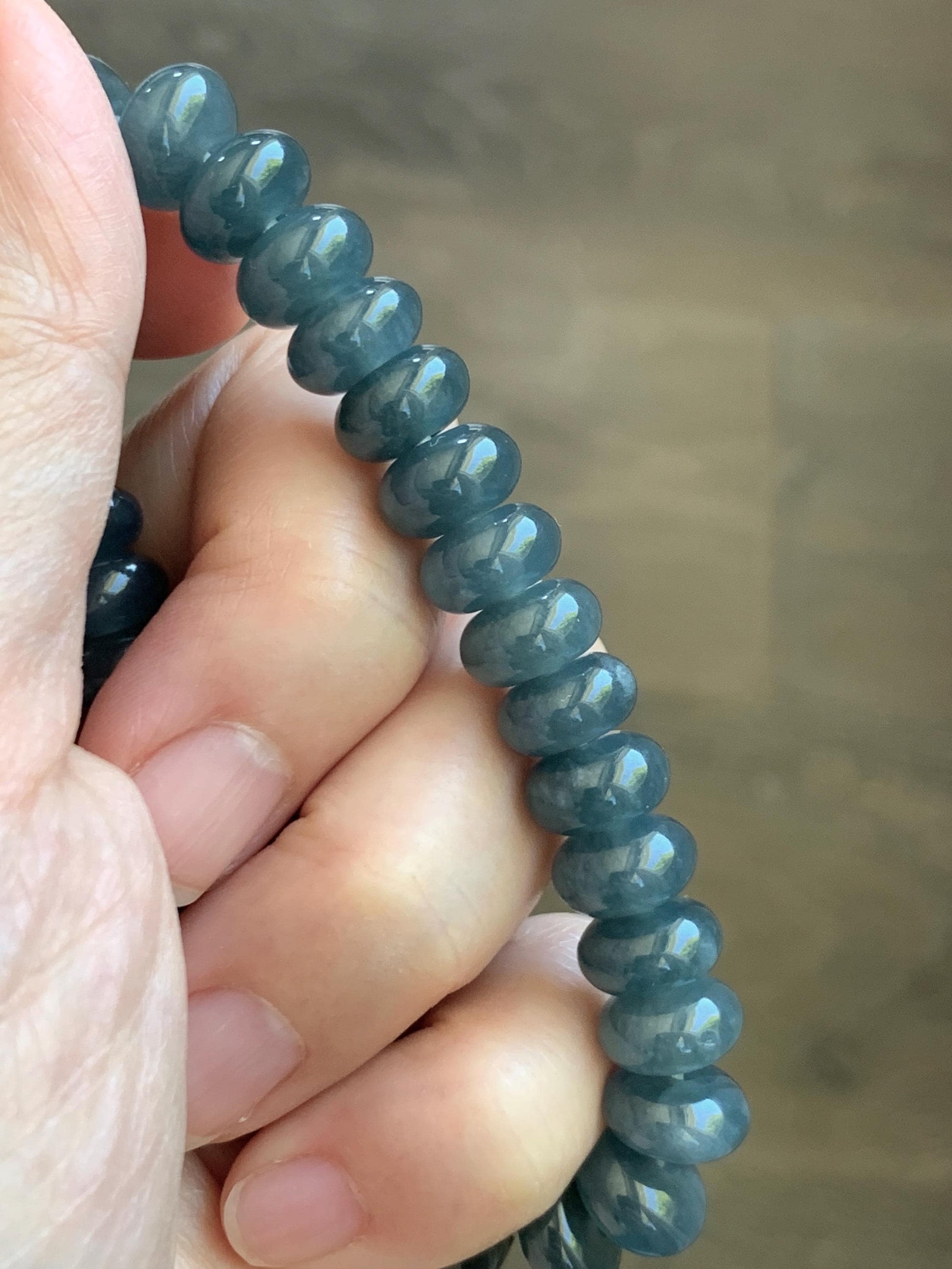 Natural Grade A Guatemalan Icy Translucent Dusty Aegean Blue Jade Jadeite Largr Drum Beads Beaded Bracelet 7.25” 35g 天然冰危暗蓝翡翠鼓珠手串 WAN496A