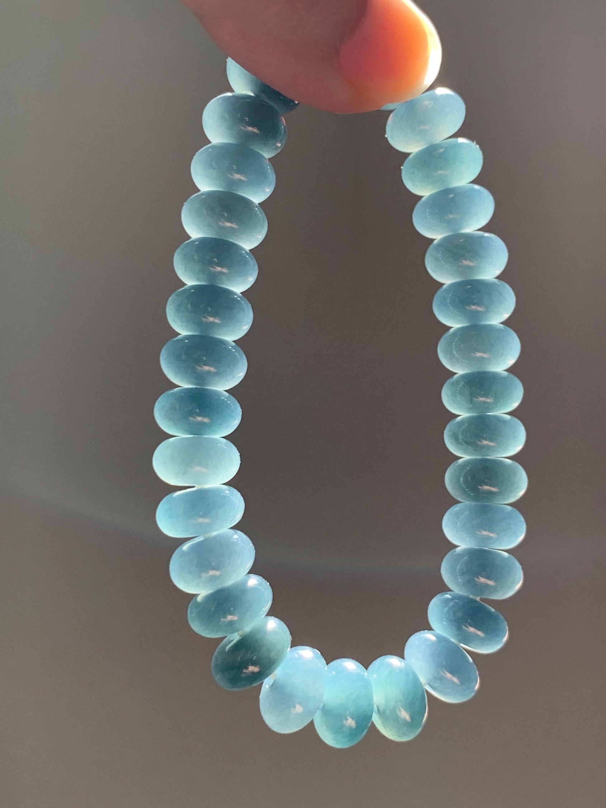Natural Grade A Guatemalan Icy Translucent Dusty Aegean Blue Jade Jadeite Largr Drum Beads Beaded Bracelet 7.25” 35g 天然冰危暗蓝翡翠鼓珠手串 WAN496A