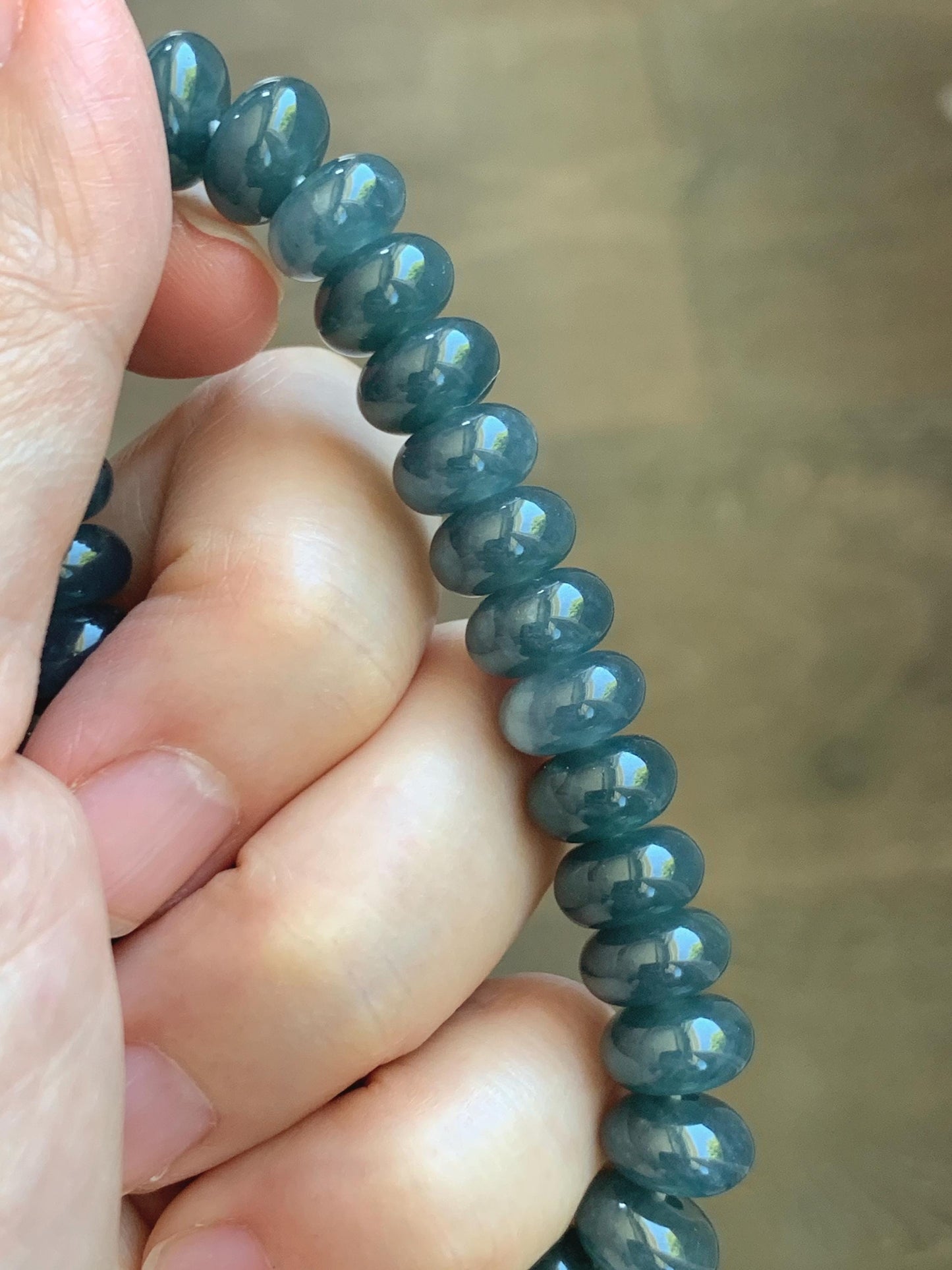 Natural Grade A Guatemalan Icy Translucent Dusty Aegean Blue Jade Jadeite Largr Drum Beads Beaded Bracelet 7.25” 35g 天然冰危暗蓝翡翠鼓珠手串 WAN496B