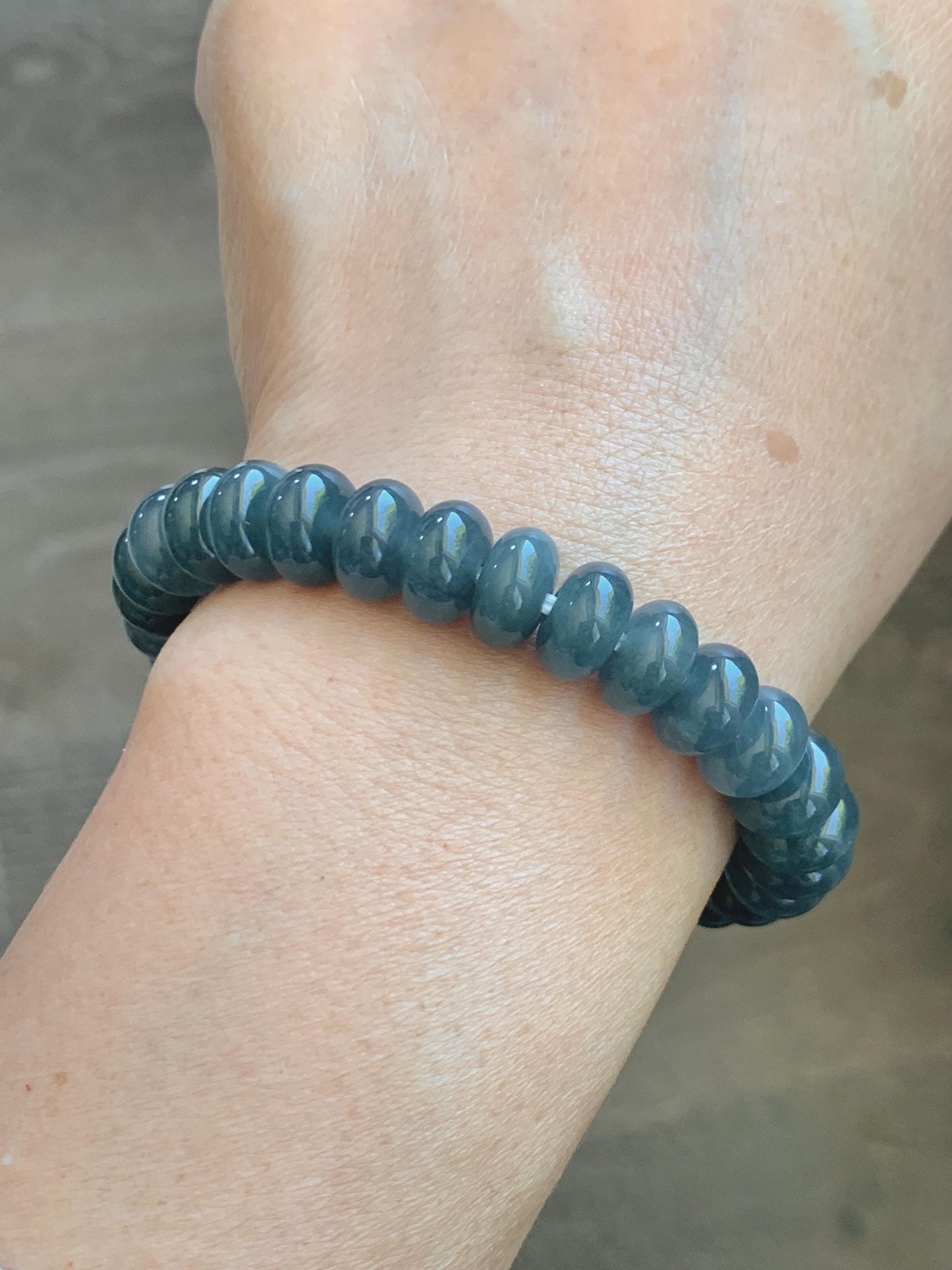Natural Grade A Guatemalan Icy Translucent Dusty Aegean Blue Jade Jadeite Largr Drum Beads Beaded Bracelet 7.25” 35g 天然冰危暗蓝翡翠鼓珠手串 WAN496B