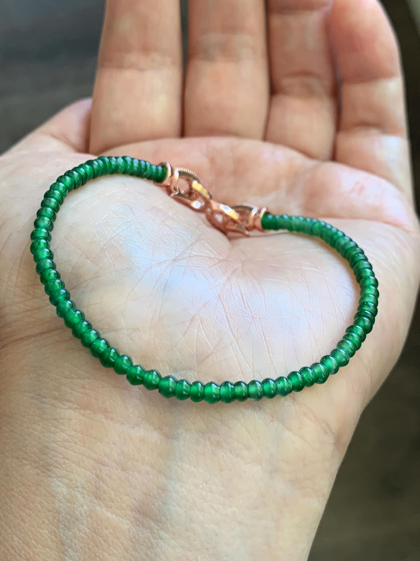 Certified Natural Grade A Guatemalan Icy Translucent Vibrant Jade Jadeite Petite Drum Beads Beaded Bracelet 3mm 6.75” 4.64g 天然冰危绿翡翠小鼓珠手串 262