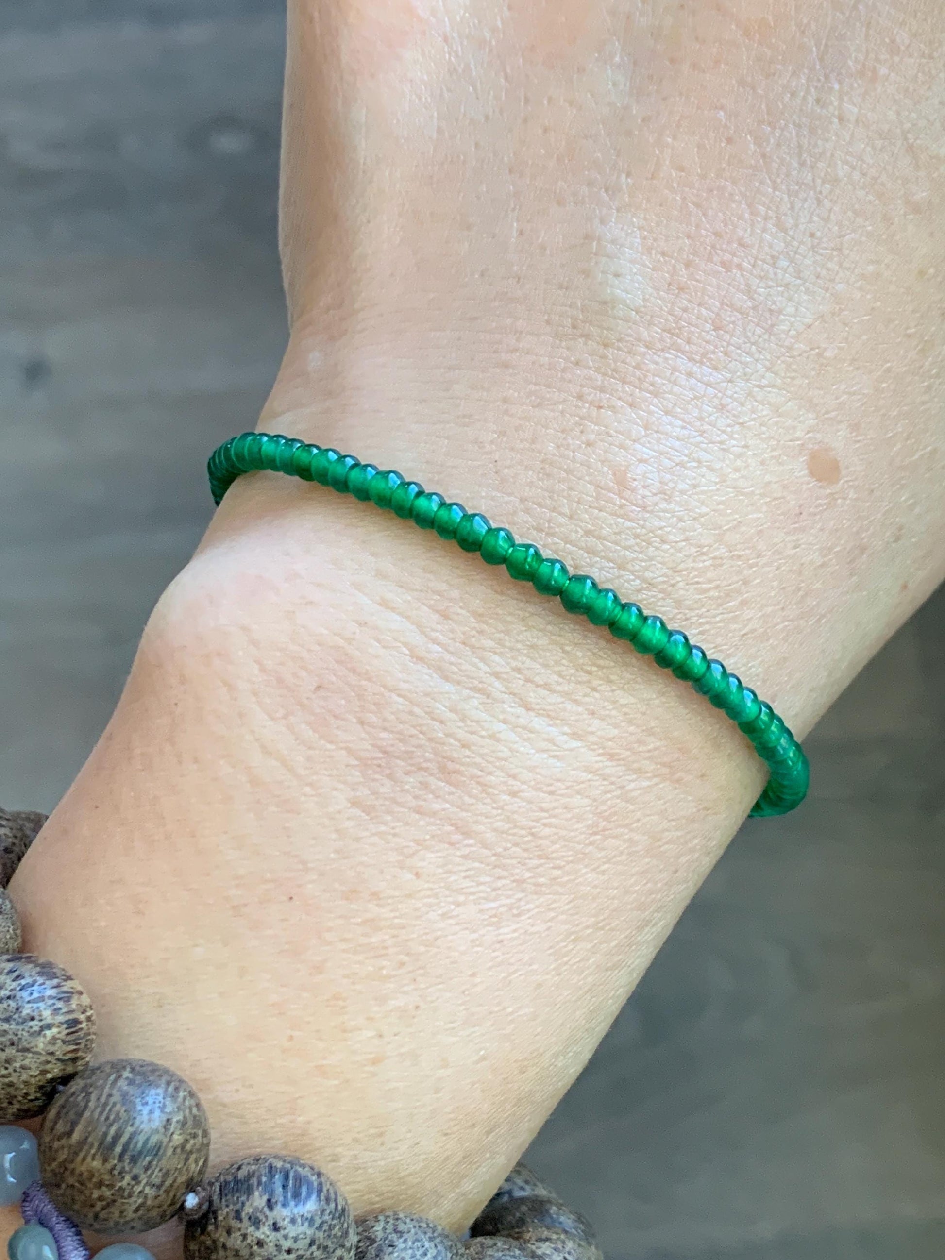 Certified Natural Grade A Guatemalan Icy Translucent Vibrant Jade Jadeite Petite Drum Beads Beaded Bracelet 3mm 6.75” 4.64g 天然冰危绿翡翠小鼓珠手串 262