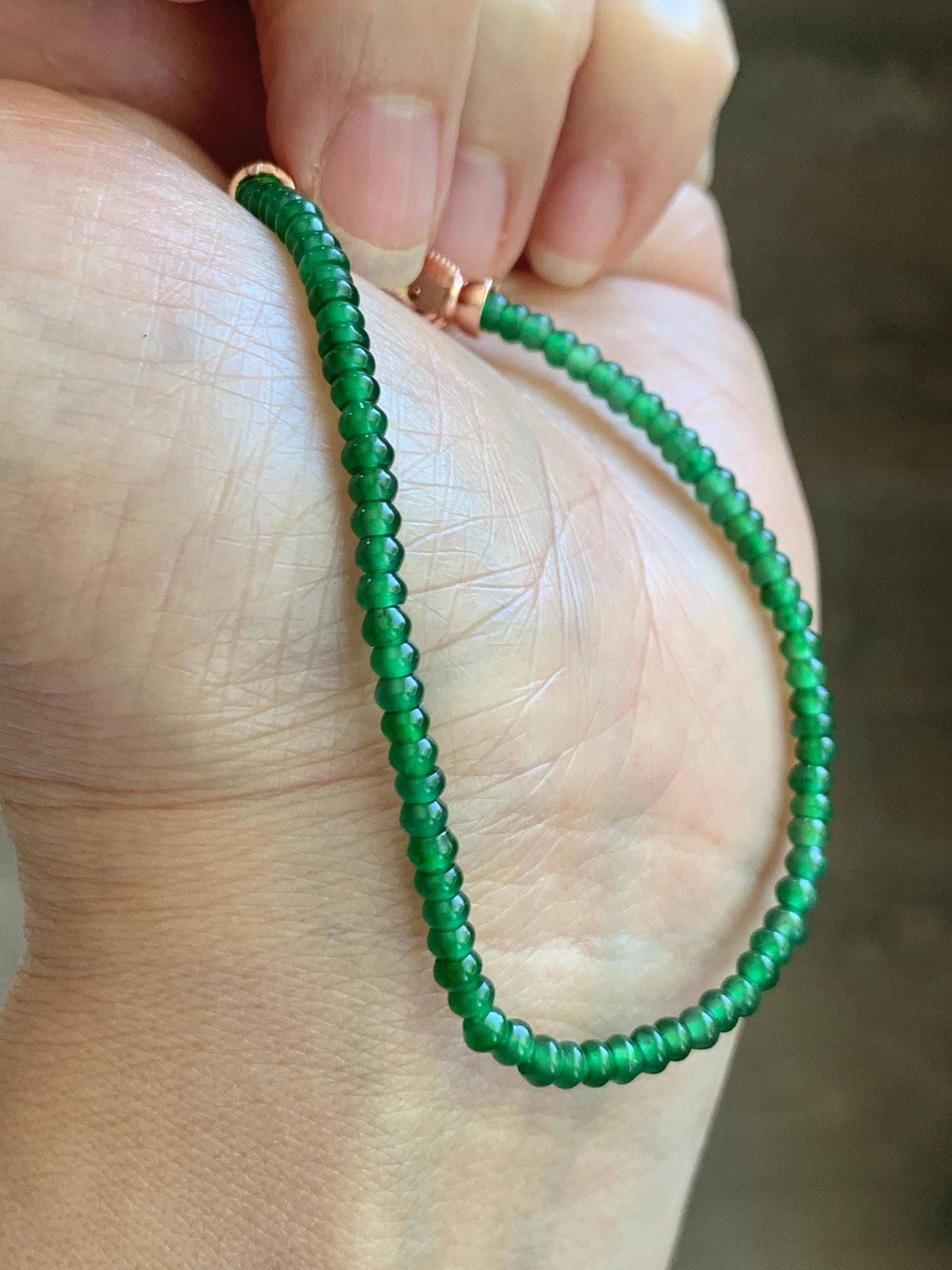 Certified Natural Grade A Guatemalan Icy Translucent Vibrant Jade Jadeite Petite Drum Beads Beaded Bracelet 3mm 6.75” 4.64g 天然冰危绿翡翠小鼓珠手串 262