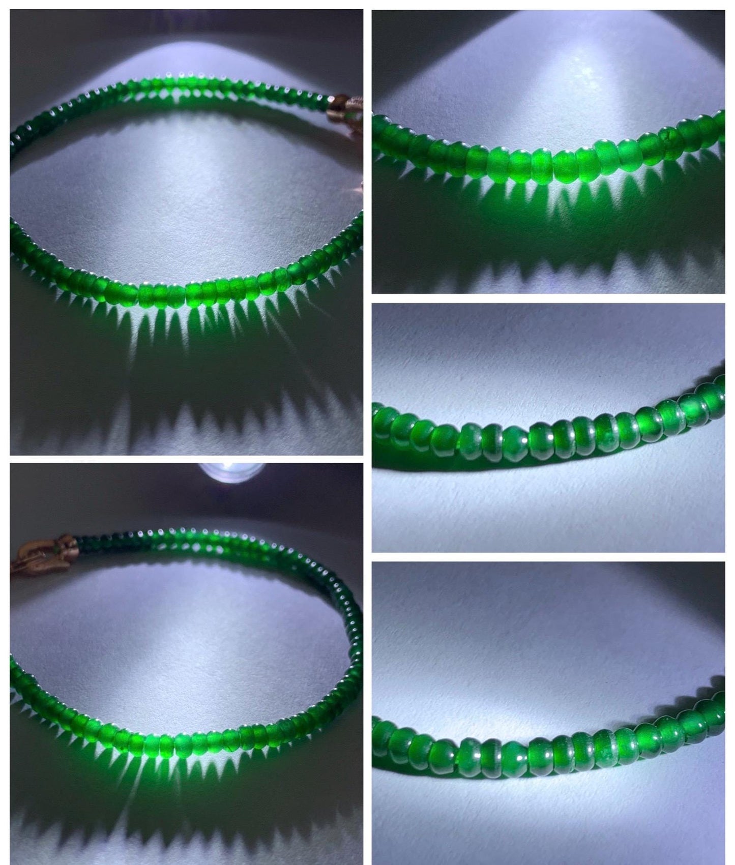 Certified Natural Grade A Guatemalan Icy Translucent Vibrant Jade Jadeite Petite Drum Beads Beaded Bracelet 3mm 6.75” 4.79g 天然冰危绿翡翠小鼓珠手串 261