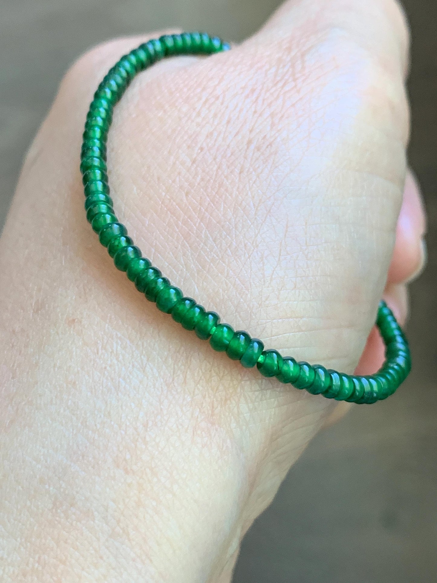 Certified Natural Grade A Guatemalan Icy Translucent Vibrant Jade Jadeite Petite Drum Beads Beaded Bracelet 3mm 6.75” 4.79g 天然冰危绿翡翠小鼓珠手串 261