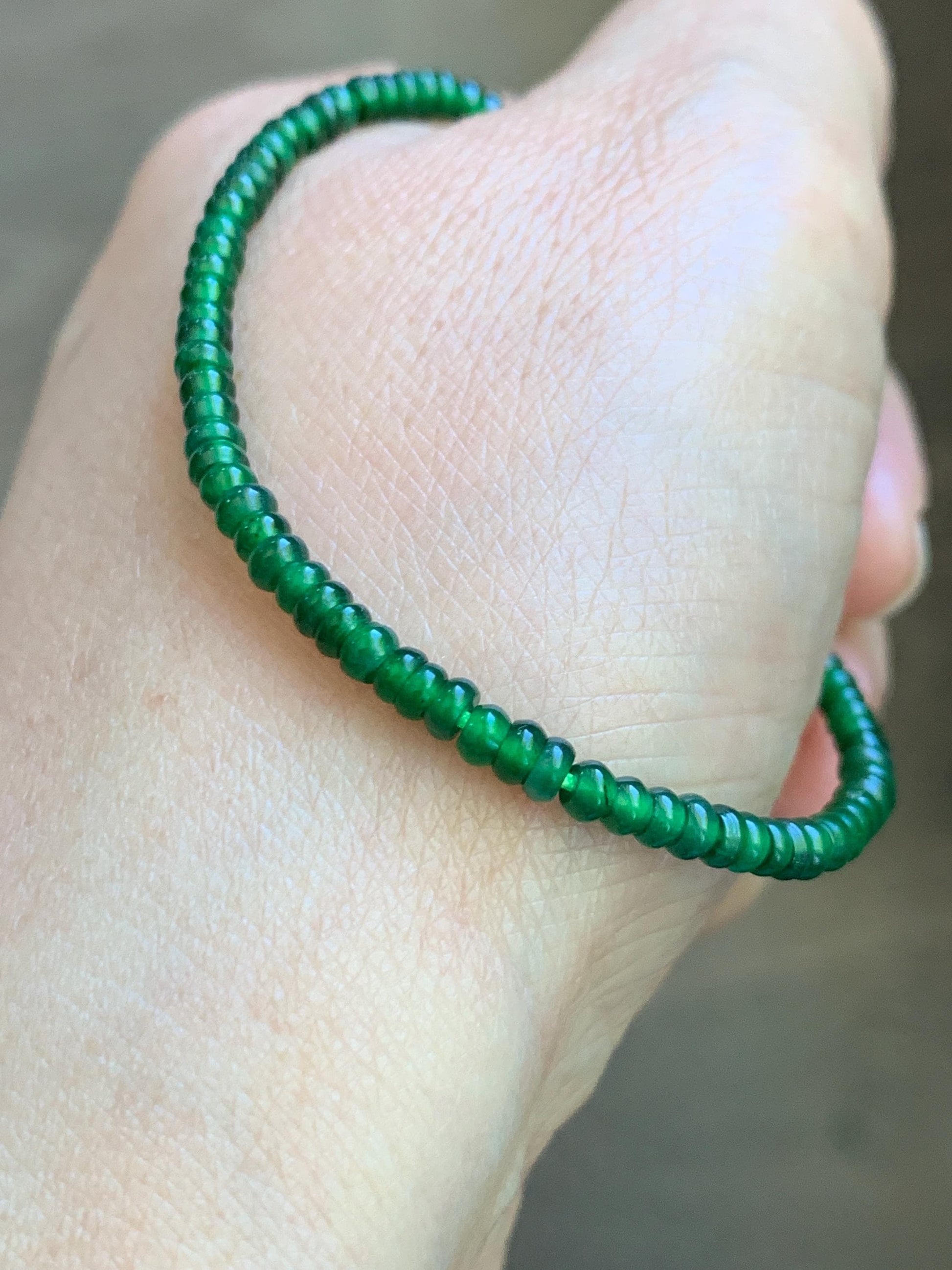Certified Natural Grade A Guatemalan Icy Translucent Vibrant Jade Jadeite Petite Drum Beads Beaded Bracelet 3mm 6.75” 4.79g 天然冰危绿翡翠小鼓珠手串 261