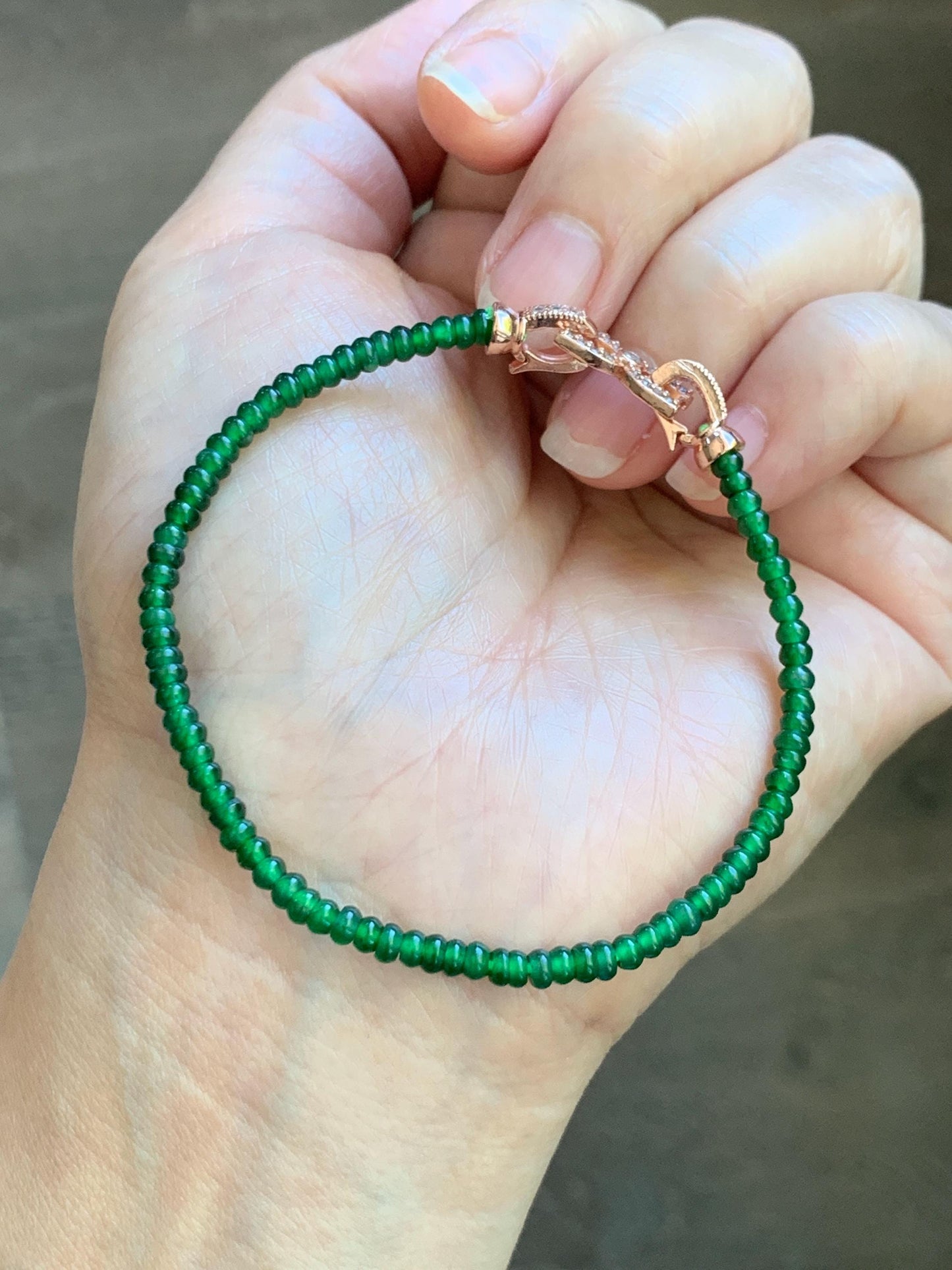 Certified Natural Grade A Guatemalan Icy Translucent Vibrant Jade Jadeite Petite Drum Beads Beaded Bracelet 3mm 6.75” 4.79g 天然冰危绿翡翠小鼓珠手串 261