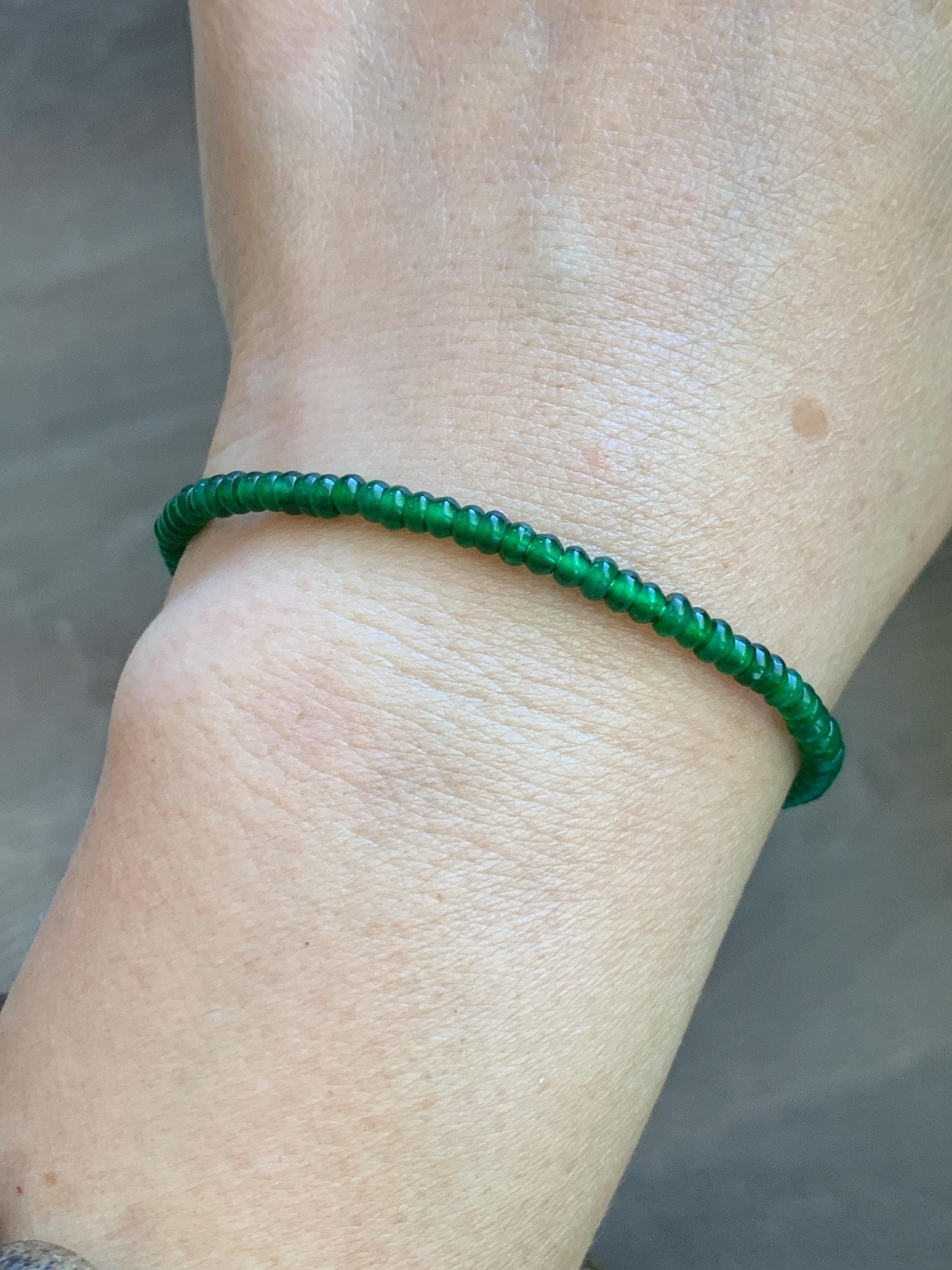 Certified Natural Grade A Guatemalan Icy Translucent Vibrant Jade Jadeite Petite Drum Beads Beaded Bracelet 3mm 6.75” 4.79g 天然冰危绿翡翠小鼓珠手串 261