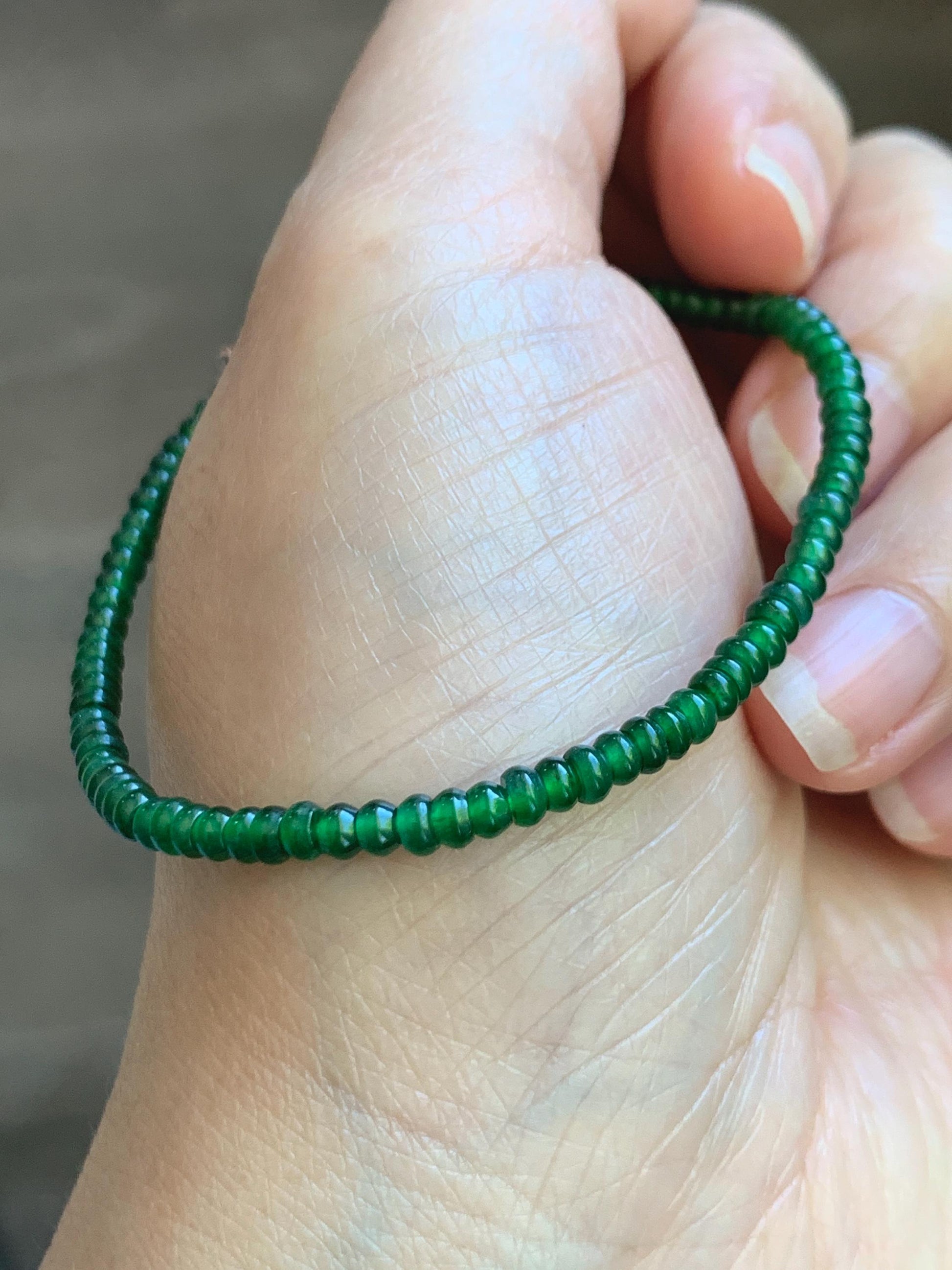 Certified Natural Grade A Guatemalan Icy Translucent Vibrant Jade Jadeite Petite Drum Beads Beaded Bracelet 3mm 6.75” 4.79g 天然冰危绿翡翠小鼓珠手串 261