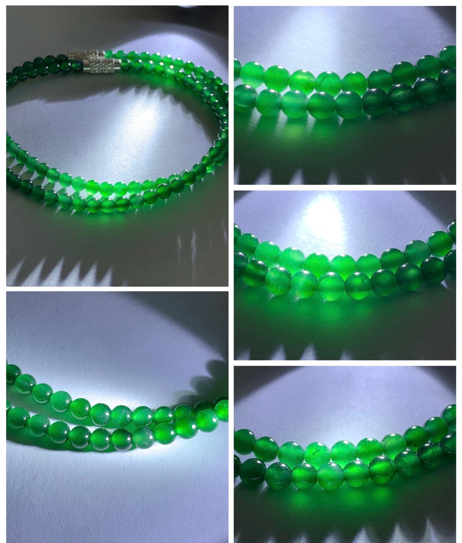 Natural Grade A Guatemalan Icy Highly Translucent Vibrant Green Jadeite Petite Beads Beaded Bracelet 7.25” 3.5mm 5g 天然冰危绿翡翠小卡圆珠手串 WXL240
