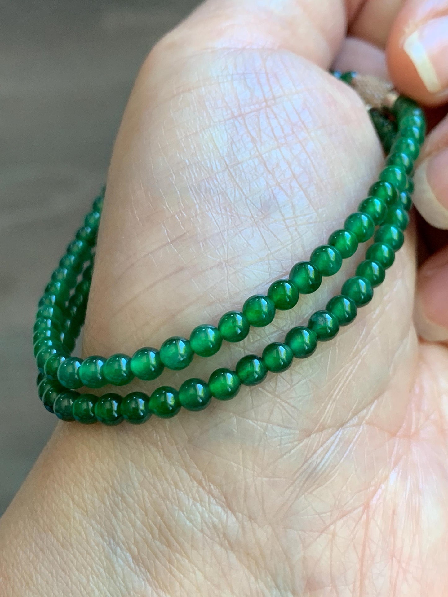 Natural Grade A Guatemalan Icy Highly Translucent Vibrant Green Jadeite Petite Beads Beaded Bracelet 7.25” 3.5mm 5g 天然冰危绿翡翠小卡圆珠手串 WXL240