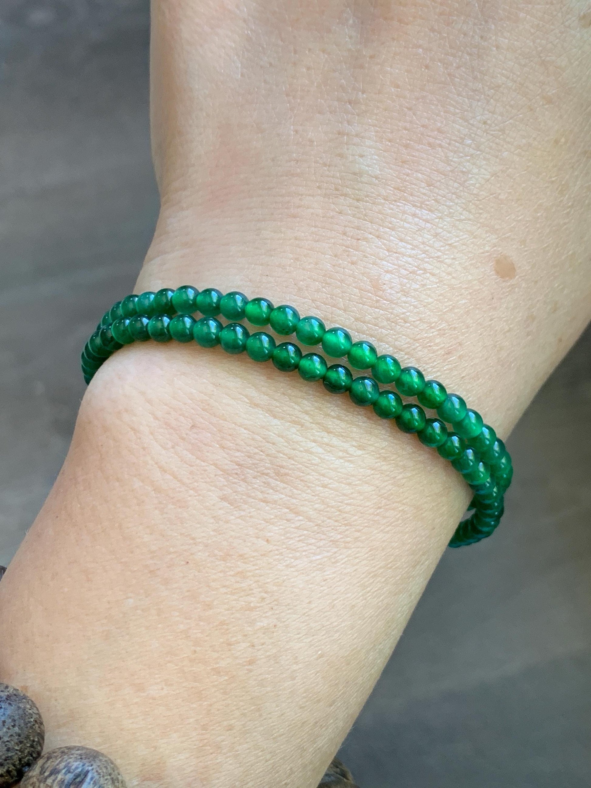 Natural Grade A Guatemalan Icy Highly Translucent Vibrant Green Jadeite Petite Beads Beaded Bracelet 7.25” 3.5mm 5g 天然冰危绿翡翠小卡圆珠手串 WXL240