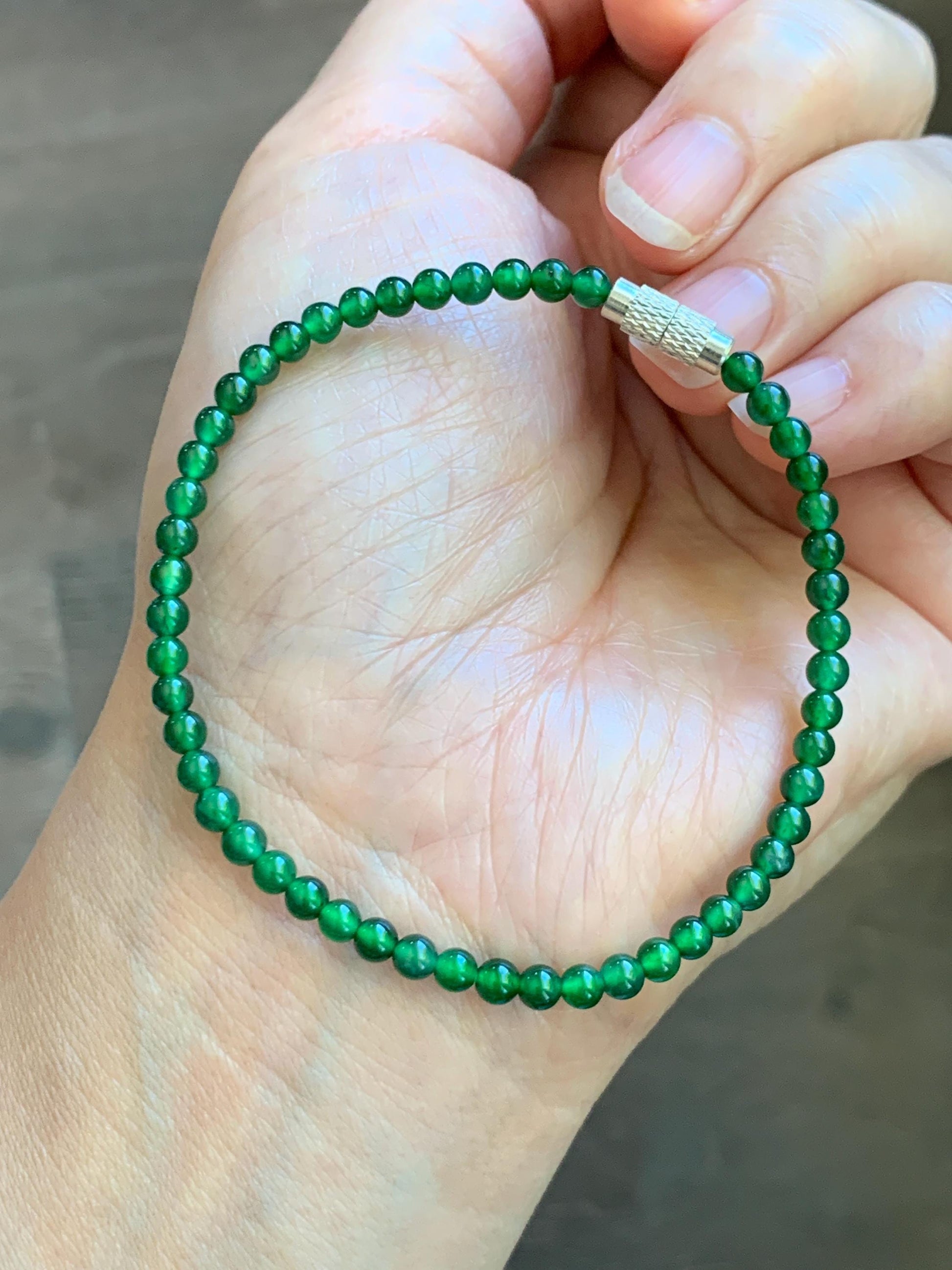Natural Grade A Guatemalan Icy Highly Translucent Vibrant Green Jadeite Petite Beads Beaded Bracelet 7.25” 3.5mm 5g 天然冰危绿翡翠小卡圆珠手串 WXL240