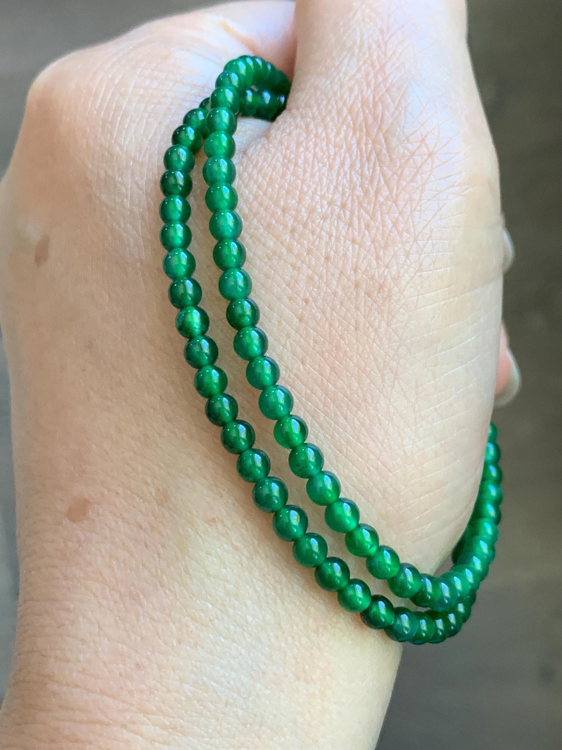 Natural Grade A Guatemalan Icy Highly Translucent Vibrant Green Jadeite Petite Beads Beaded Bracelet 7.25” 3.5mm 5g 天然冰危绿翡翠小卡圆珠手串 WXL240
