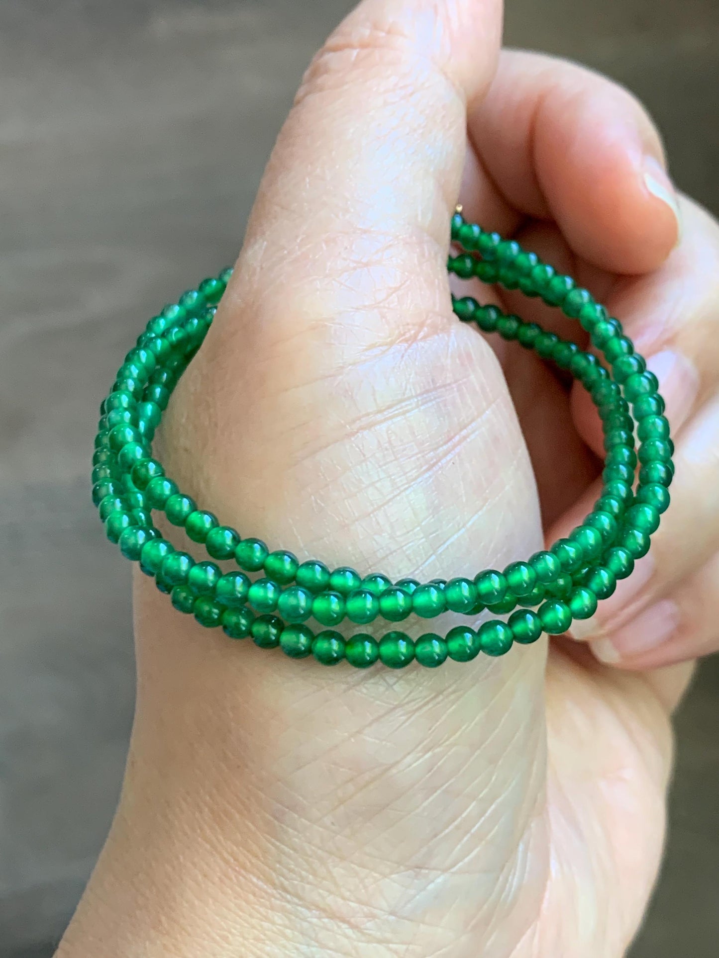 Natural Grade A Guatemalan Icy Vibrant Green Jade Jadeite Petite Beads Beaded Necklace Sterling Silver 3mm 19.75” 10g 天然冰危绿翡翠小圆珠项链 WVL660A
