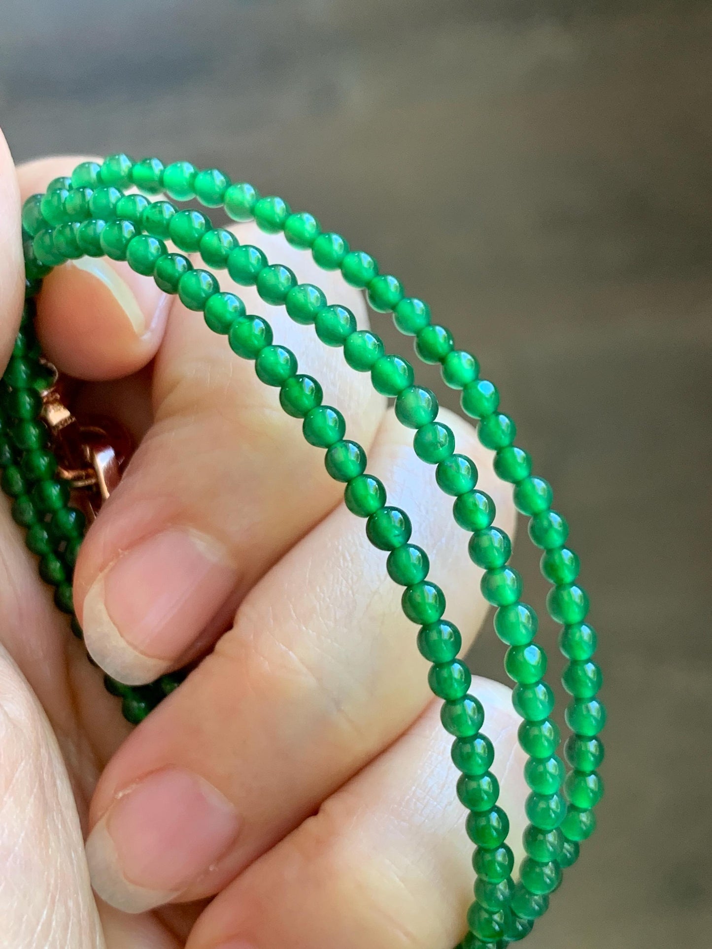 Natural Grade A Guatemalan Icy Vibrant Green Jade Jadeite Petite Beads Beaded Necklace Sterling Silver 3mm 19.75” 10g 天然冰危绿翡翠小圆珠项链 WVL660A