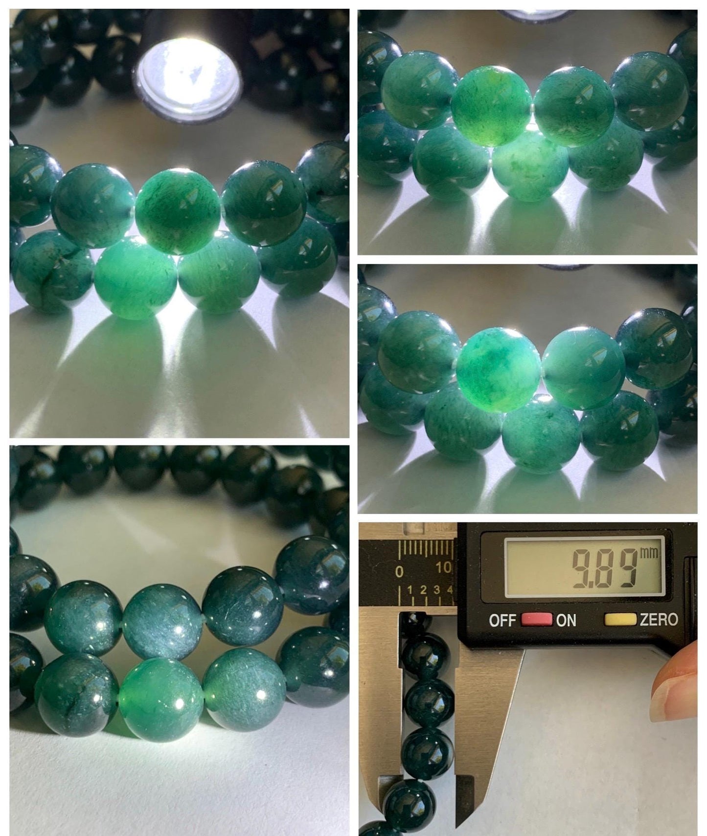 Natural Guatemalan Grade A Icy Translucent Dark Teal Blue Jade Jadeite Beaded Bracelet Stretchy 9.8mm 7.25” 32g 天然冰危深蓝绿翡翠圆珠手串 WSB240