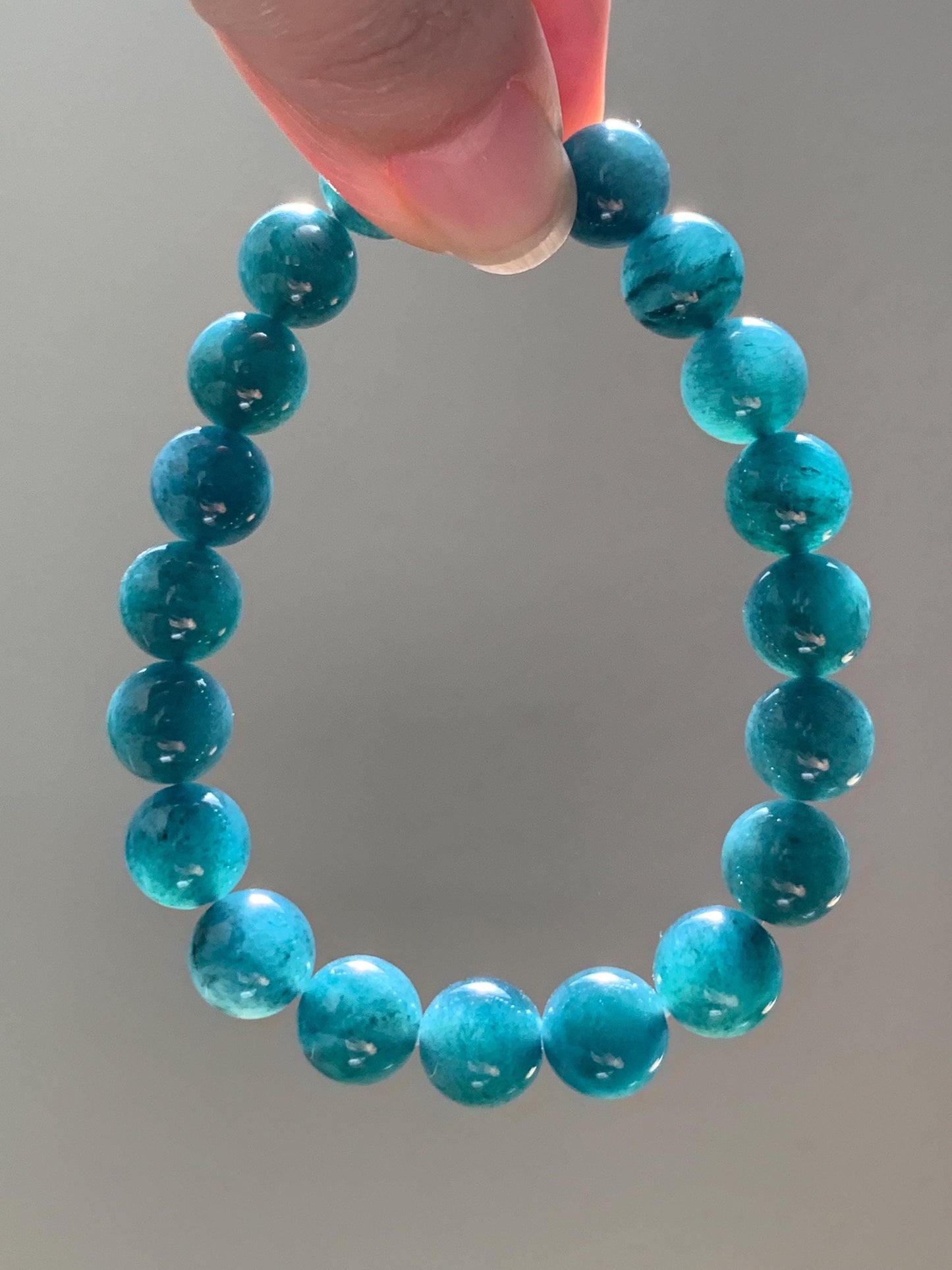 Natural Guatemalan Grade A Icy Translucent Dark Teal Blue Jade Jadeite Beaded Bracelet Stretchy 9.8mm 7.25” 32g 天然冰危深蓝绿翡翠圆珠手串 WSB240